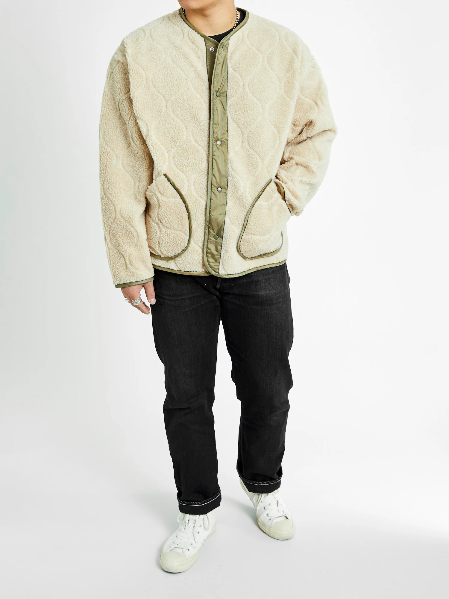 Nylon Rip Boa Jacket in Beige - Image 10