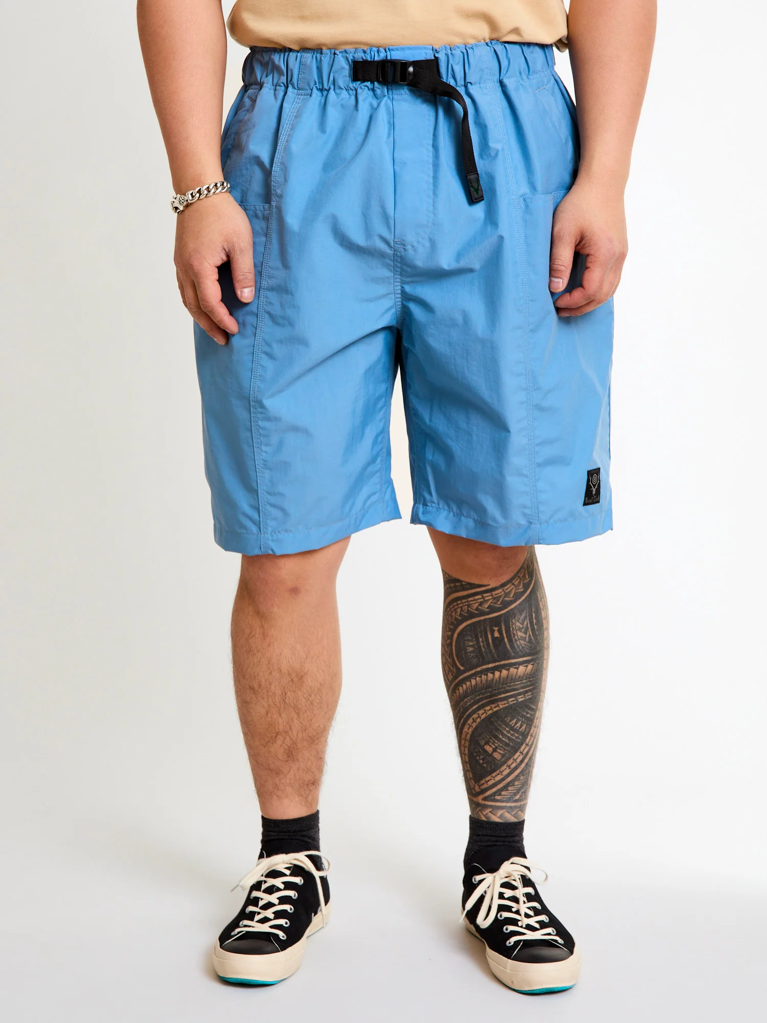 Nylon Taffeta Belted C.S Shorts in Sax Blue - Image 2