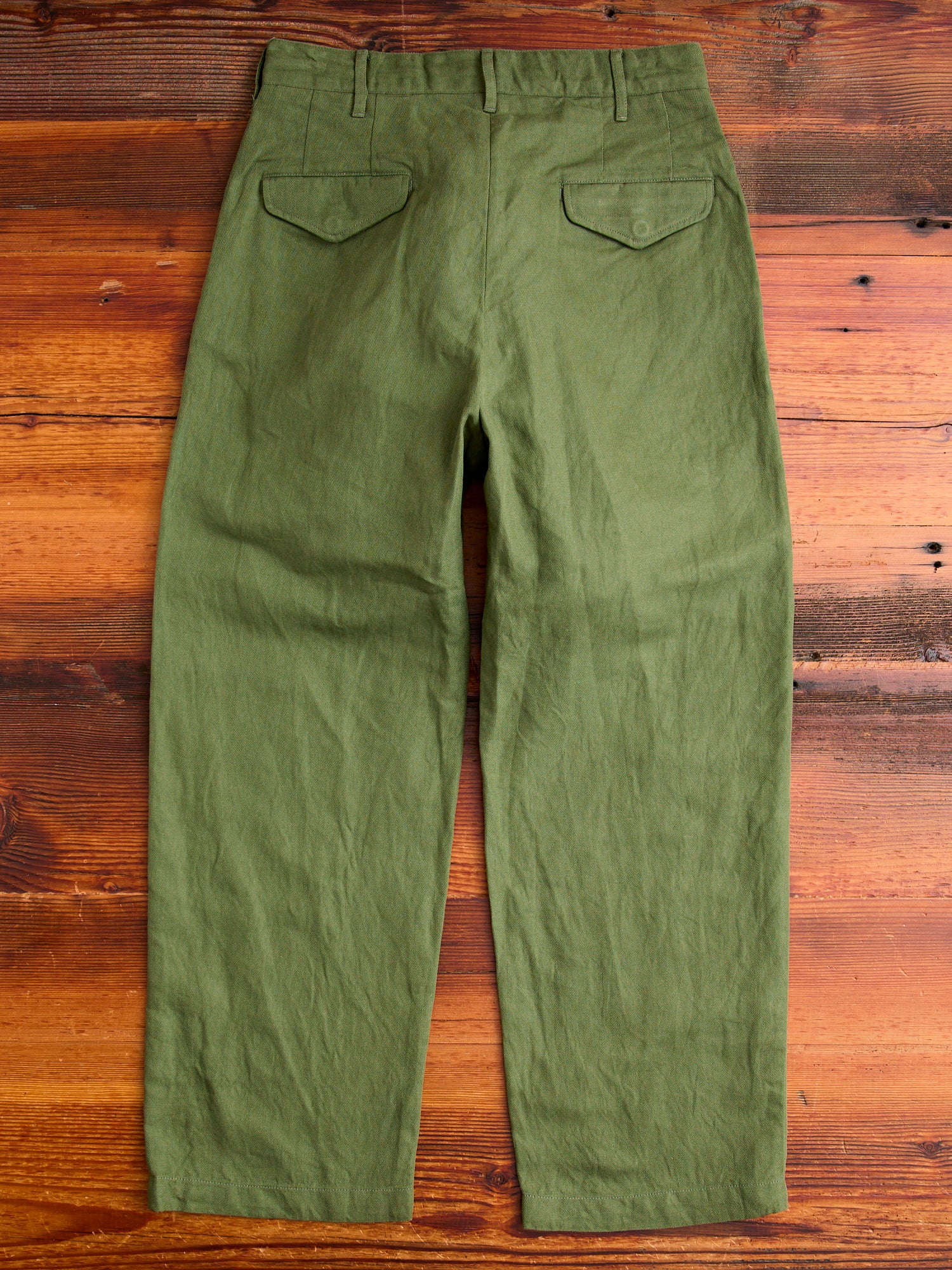 Officer Pants in Olive Cotton Hemp Satin - Image 11