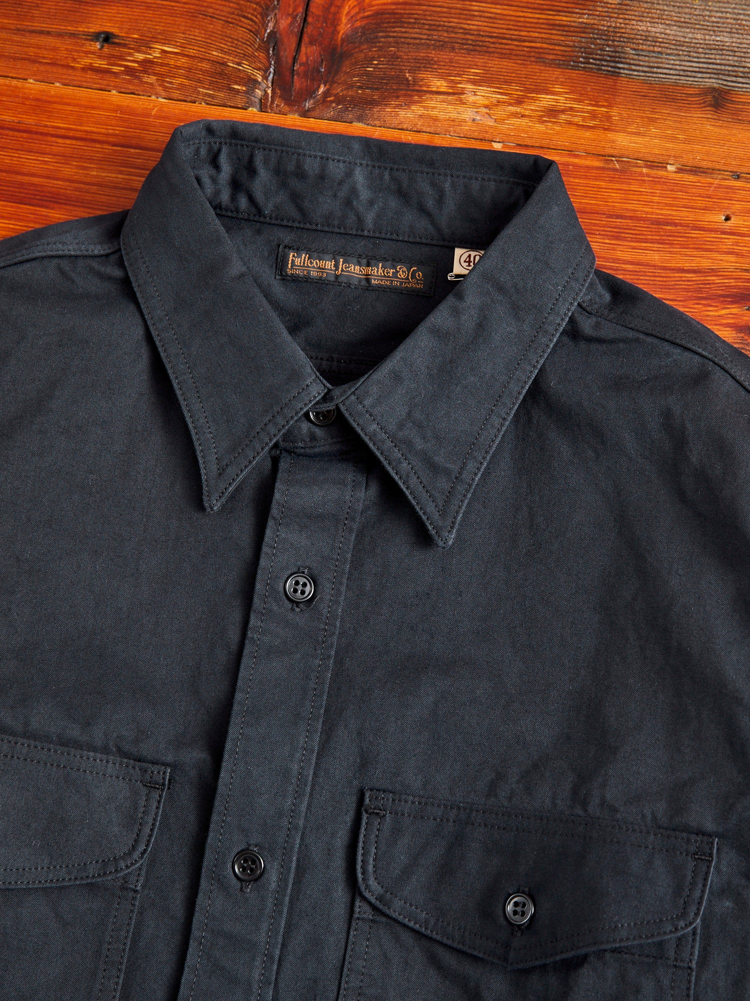 Old Japanese Twill Work Shirt in Ink Black - Image 3