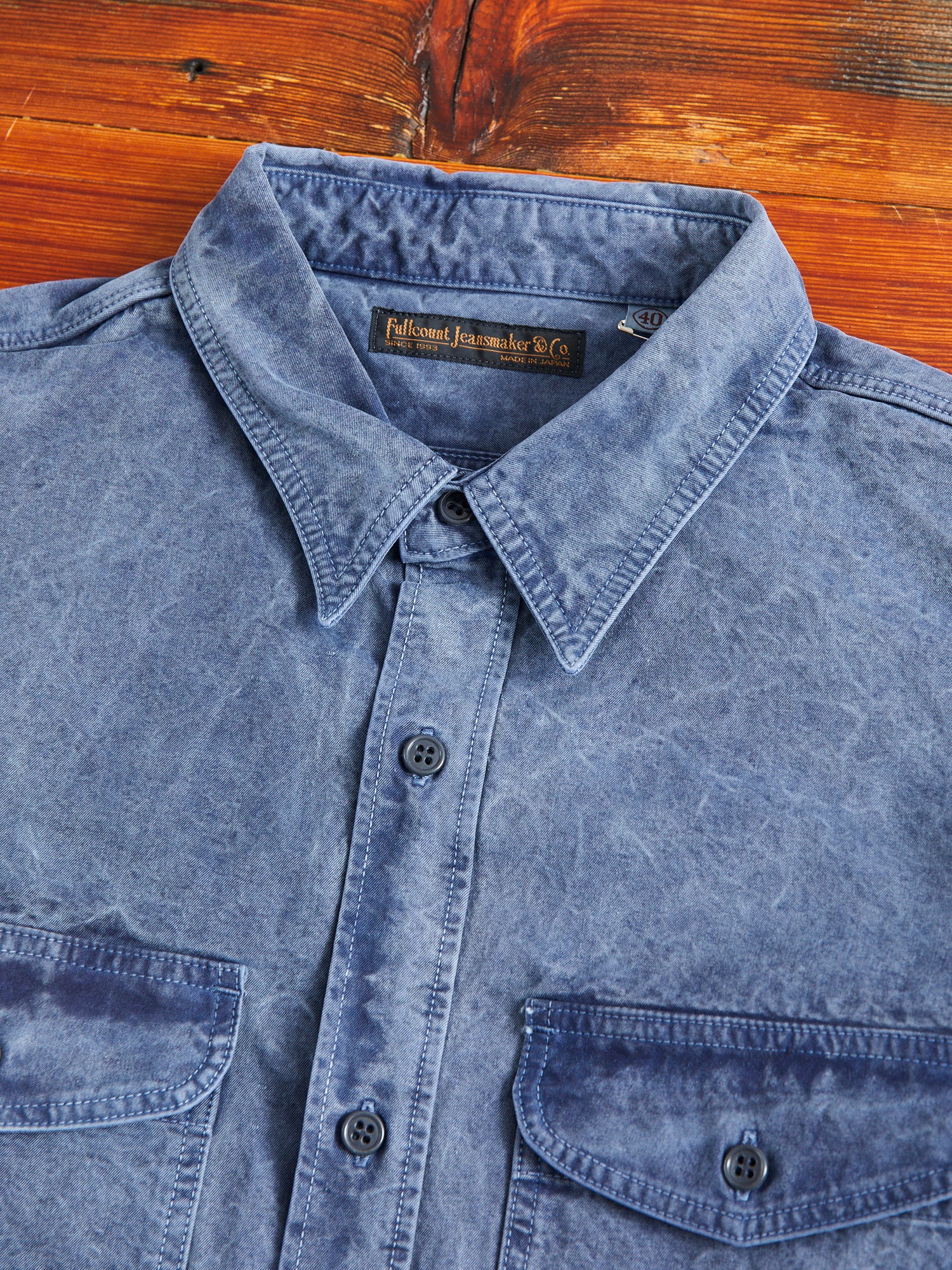 Old Japanese Twill Work Shirt in Smoke Blue - Image 3