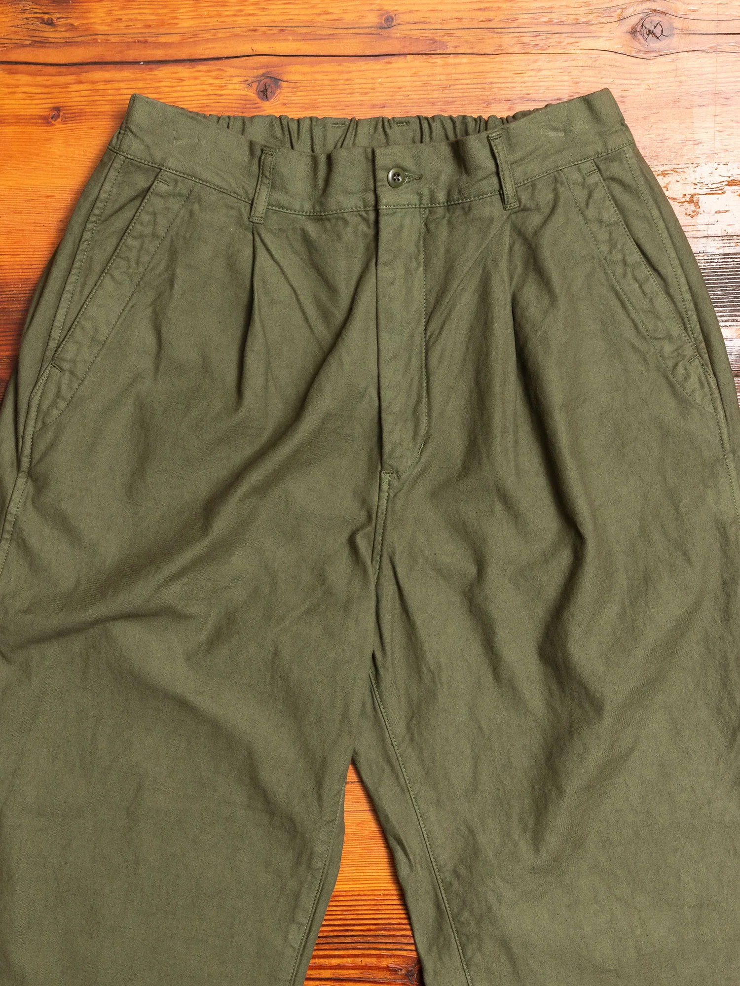 One-Tuck Wide Pants in Olive - Image 3