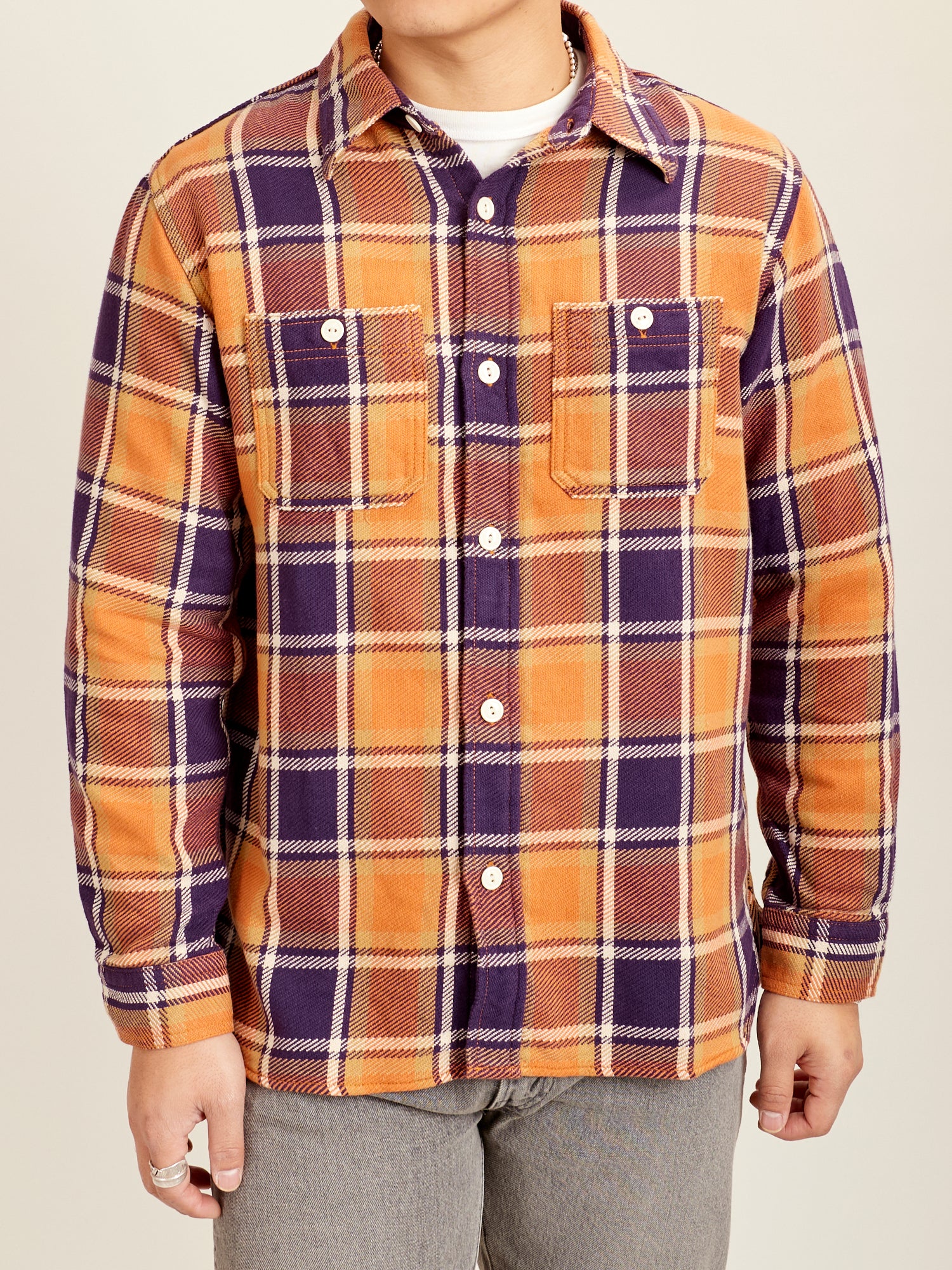Original Check Cotton Flannel Shirt "Nick" in Dull Orange - Image 2