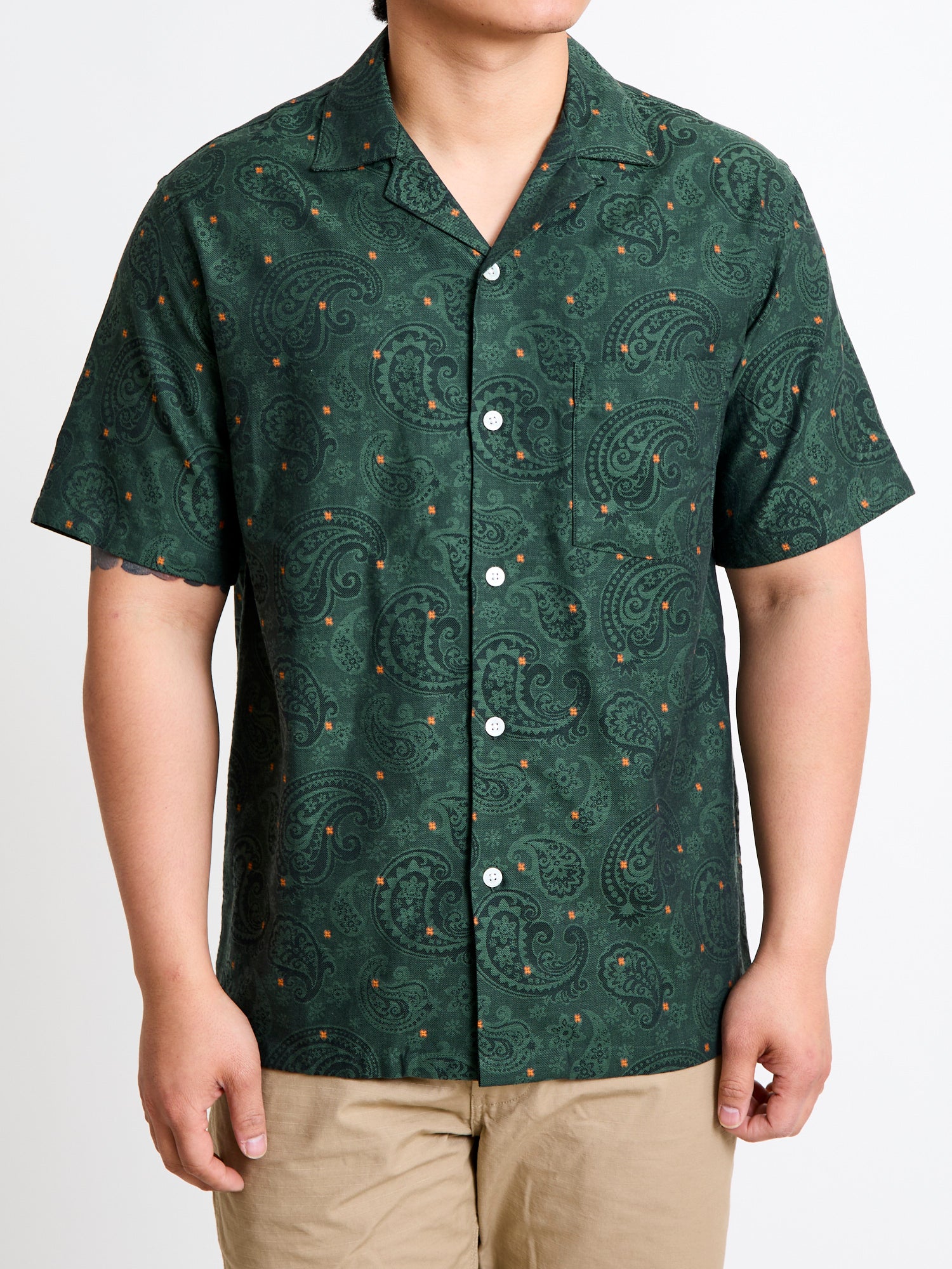 Paisley Jacquard Button-Up Shirt in Green - Image 2