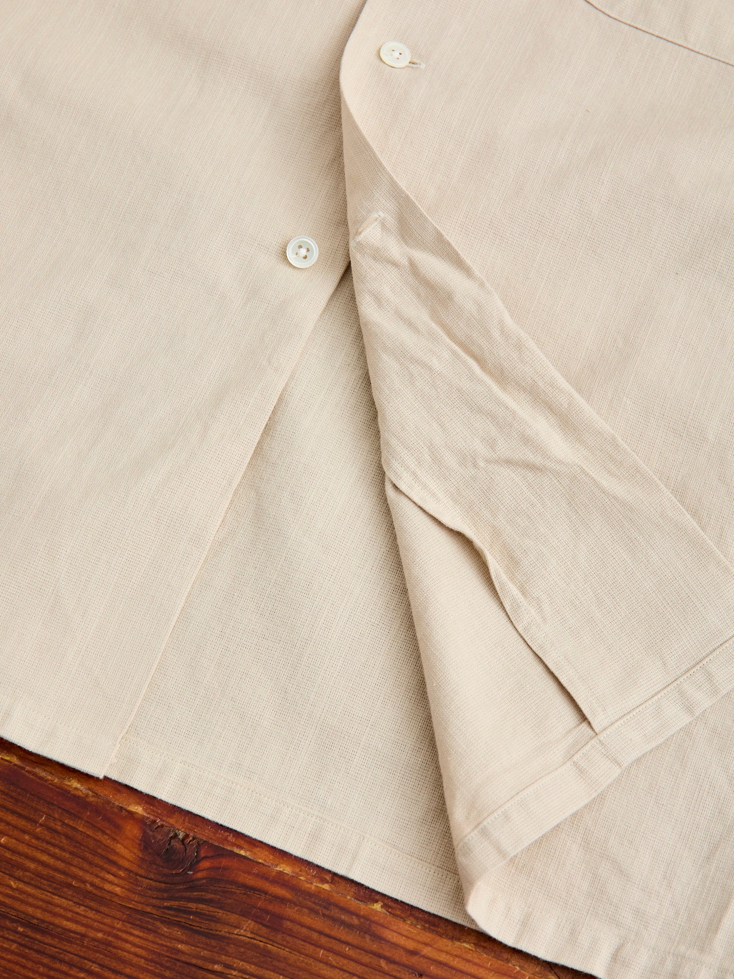 Panama Cloth Open Collar Shirt in Sand - Image 8