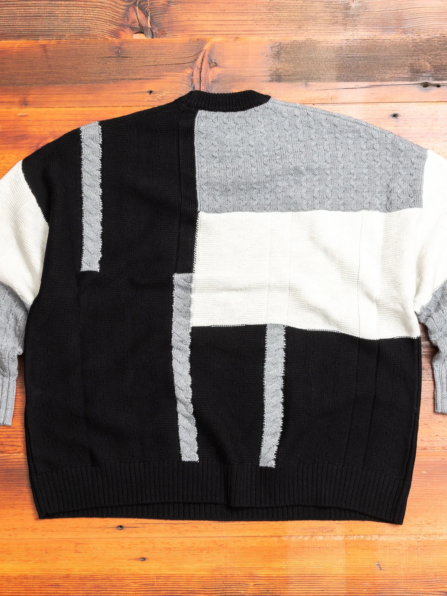Patchwork Knit Crewneck Sweater in Black - Image 5