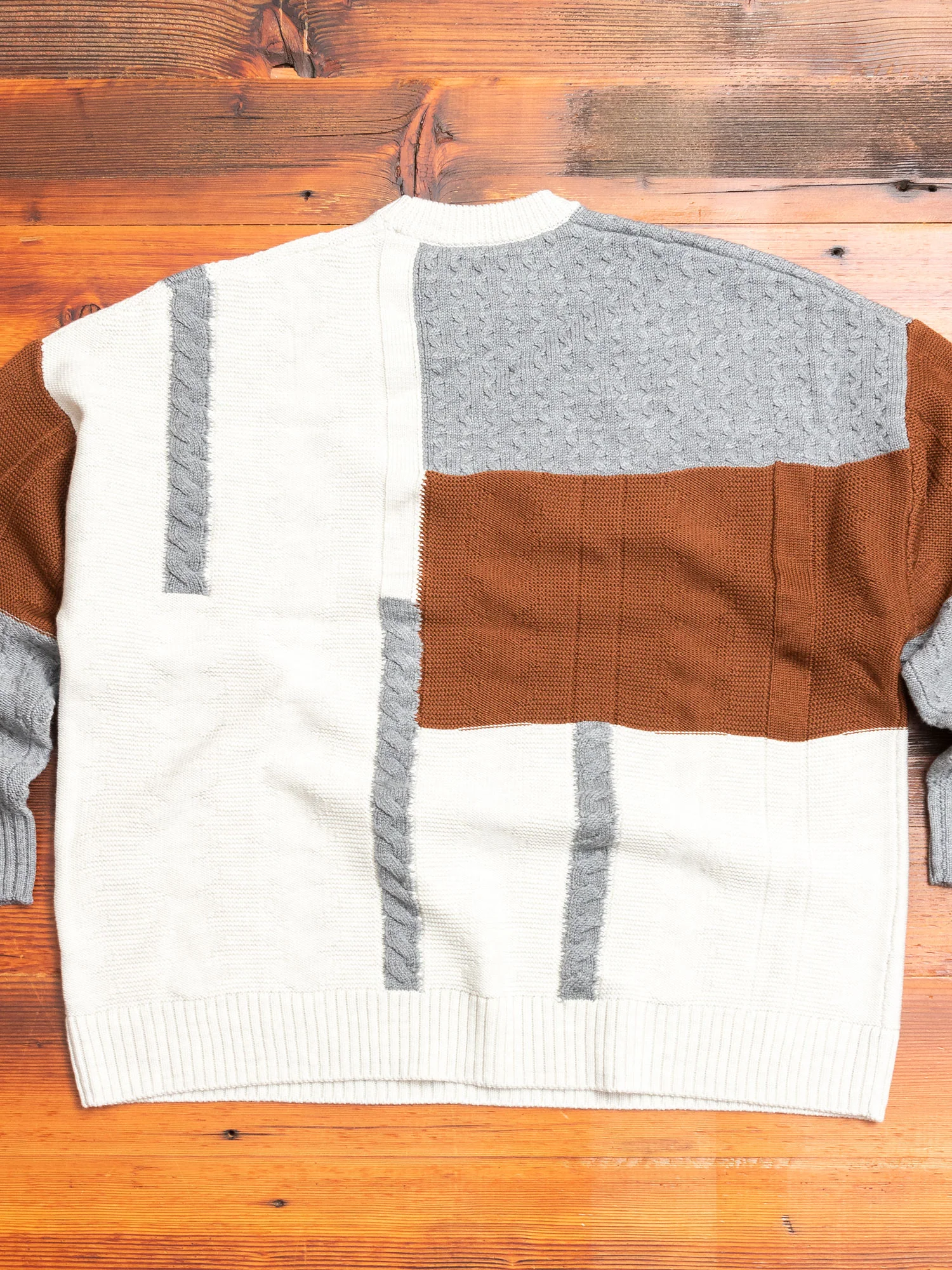 Patchwork Knit Crewneck Sweater in Brown - Image 6