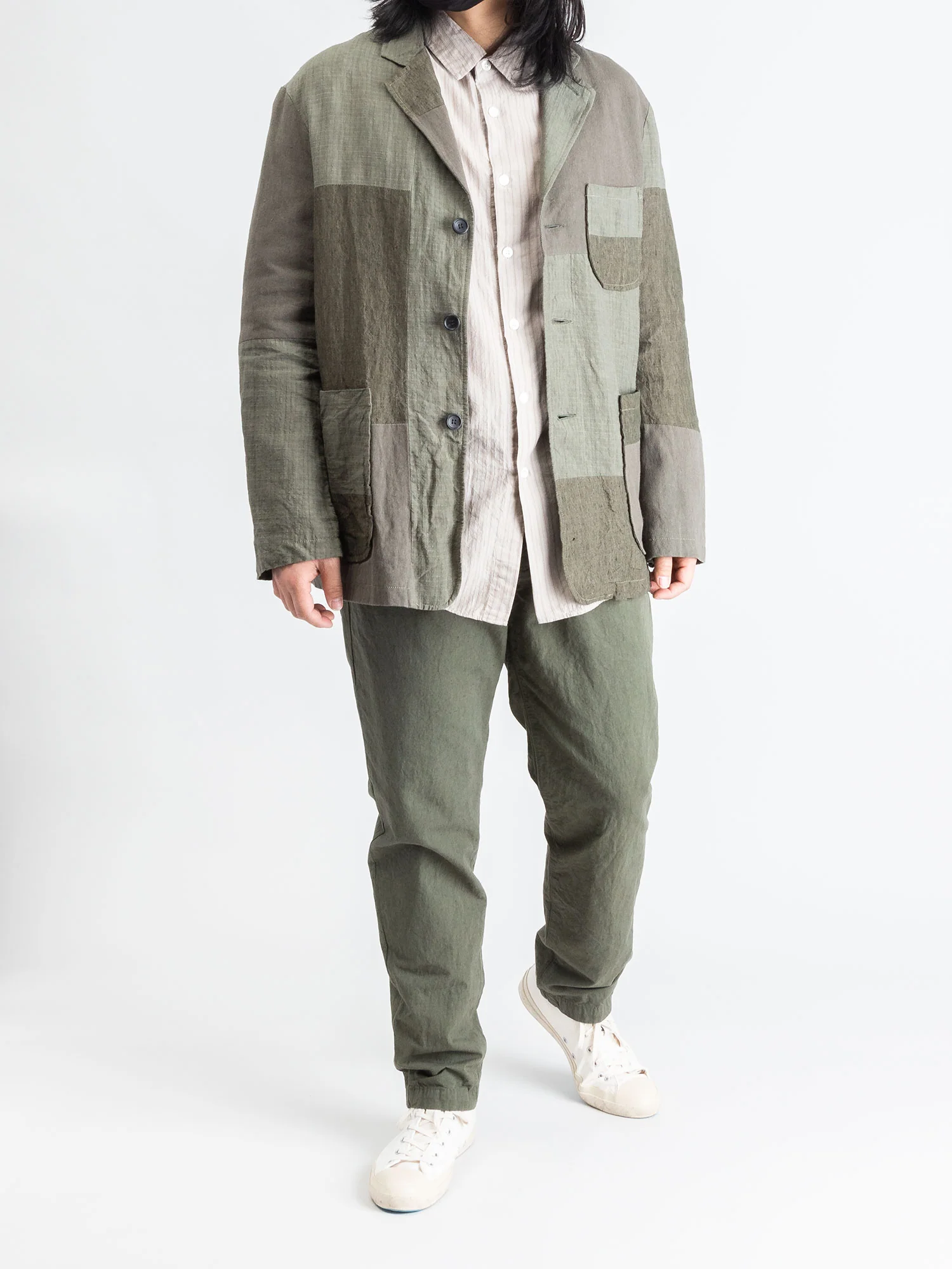 Patchwork Tailored Jacket in Khaki - Image 12