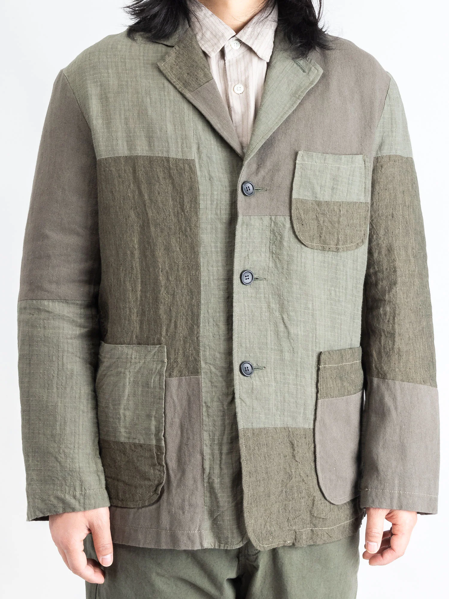 Patchwork Tailored Jacket in Khaki - Image 2