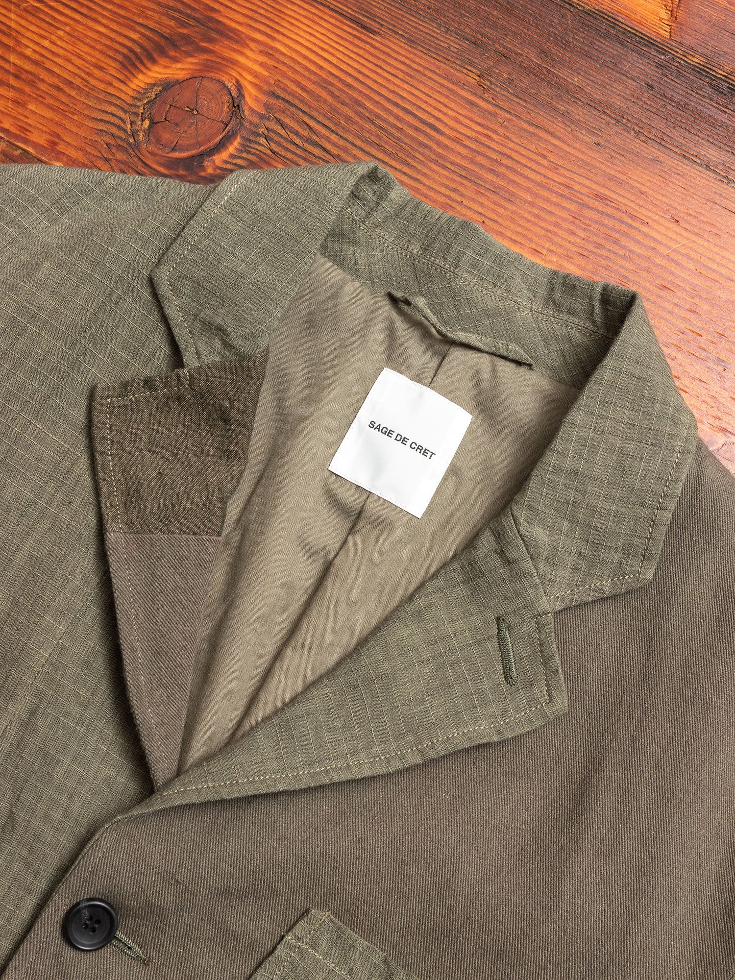 Patchwork Tailored Jacket in Khaki - Image 3