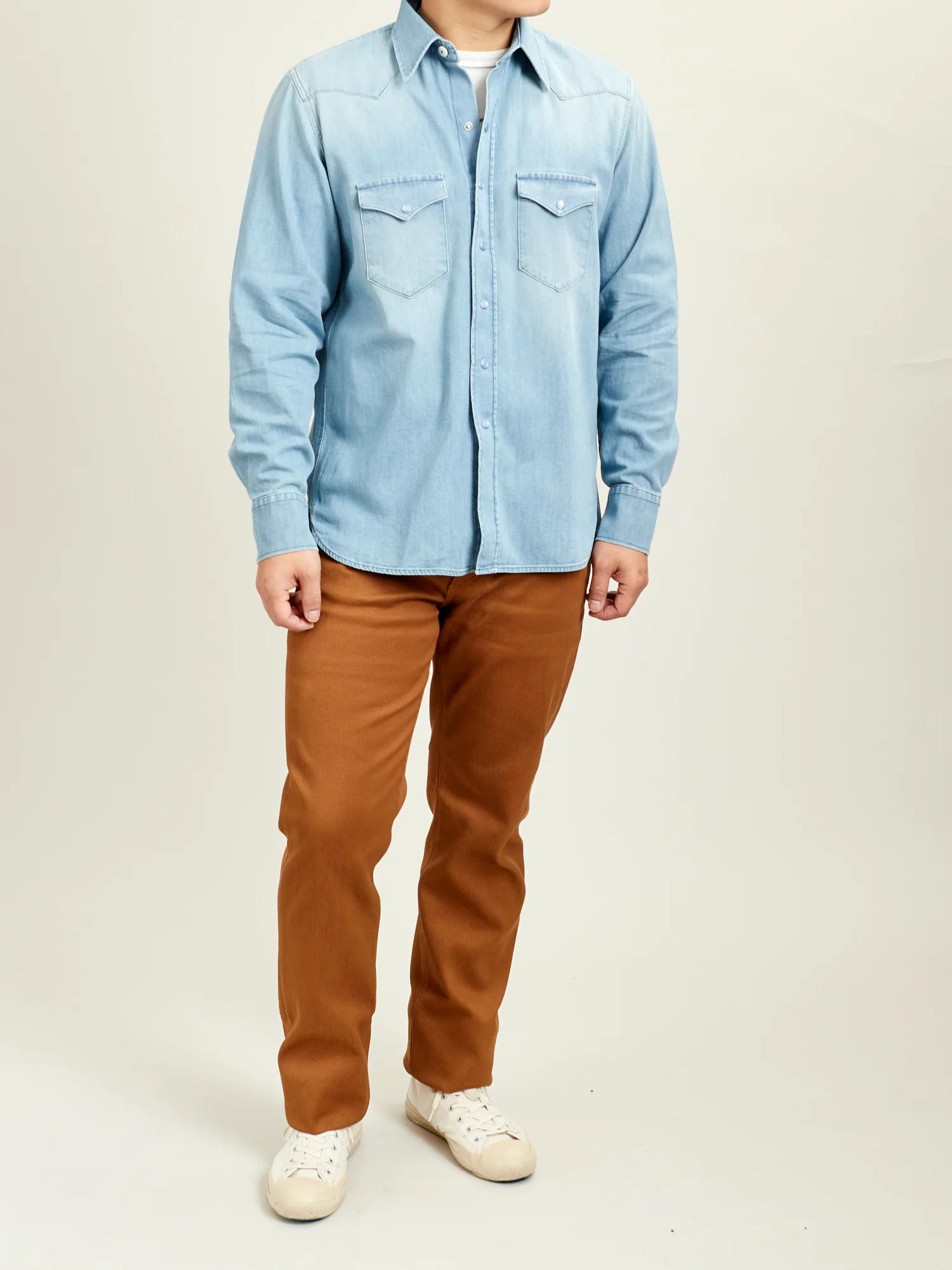 Pearl Snap Denim Shirt in Washed Indigo - Image 10