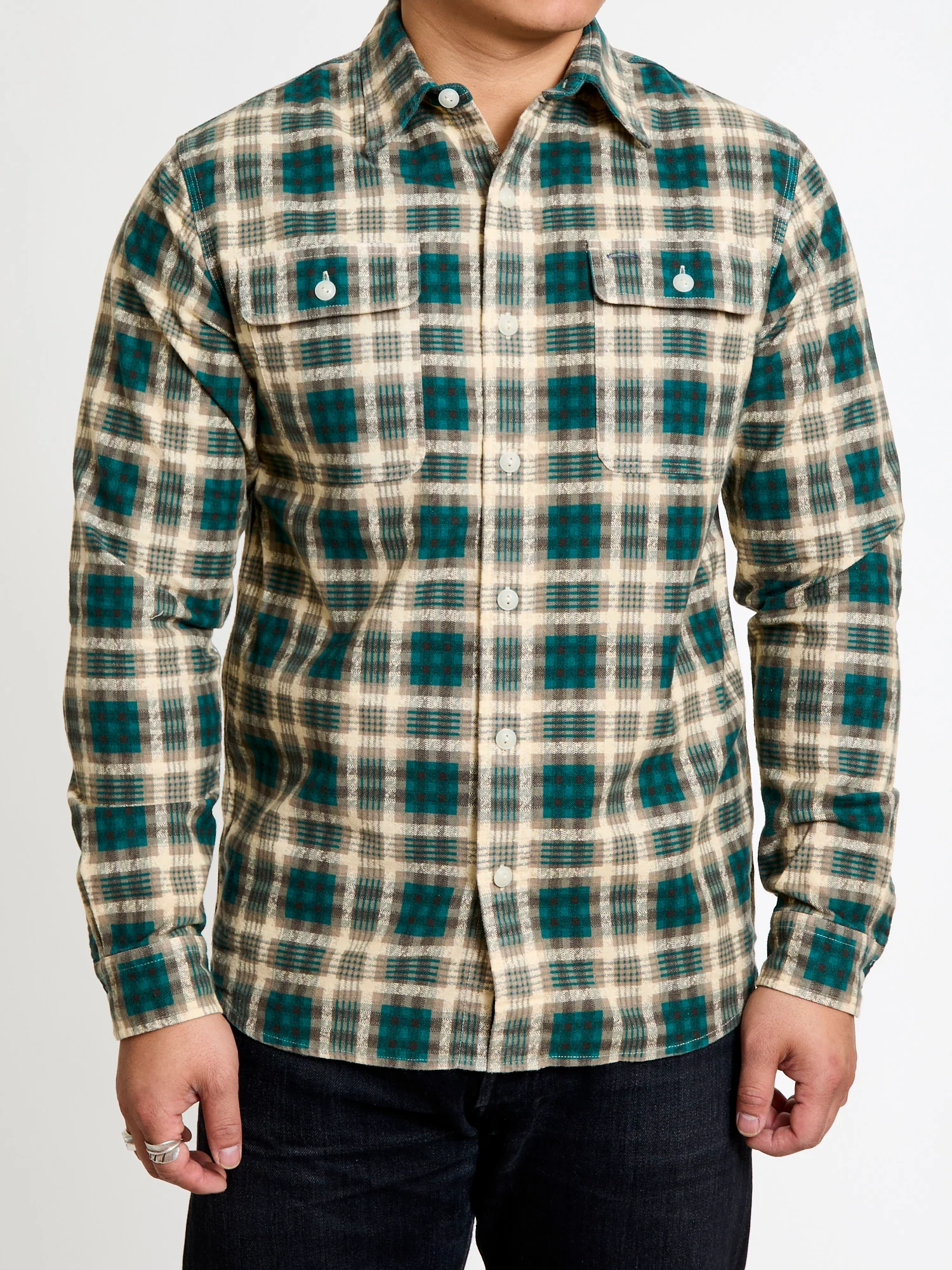 Plaid Print Chamois Workshirt in Green Multi - Image 2