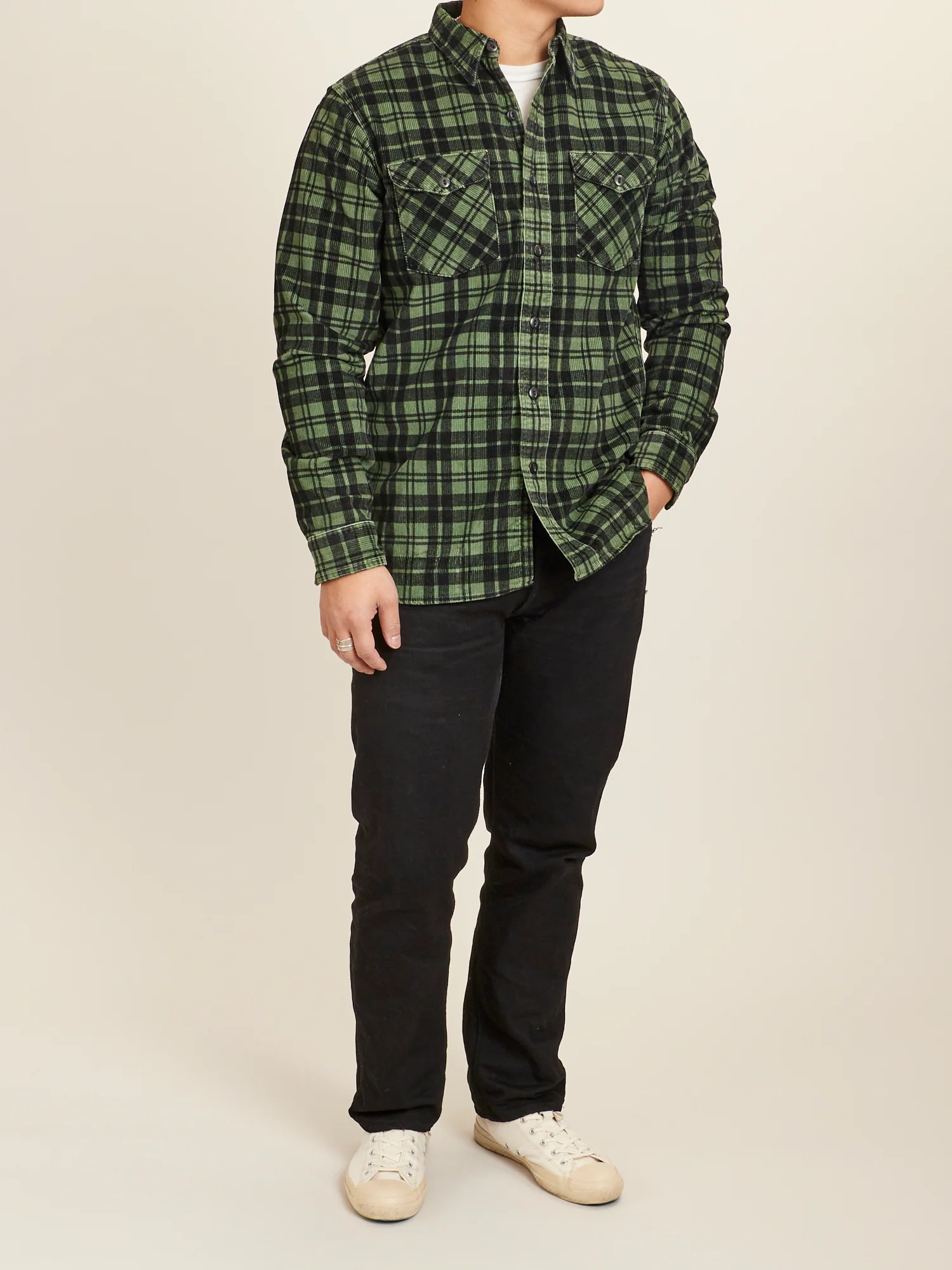 Printed Corduroy Work Shirt in Green/Black - Image 11