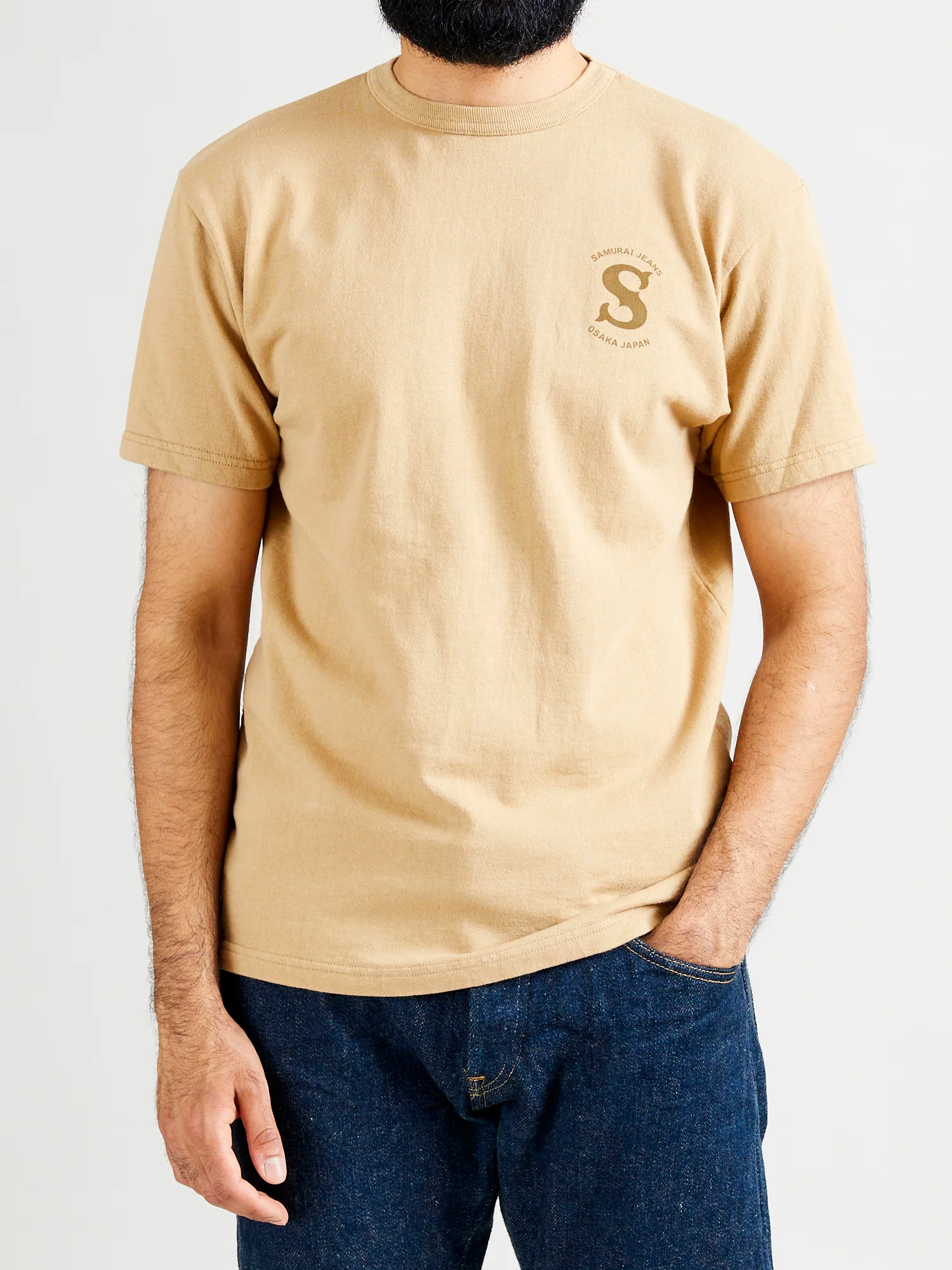 "Ranji" Inlay Loopwheel T-Shirt in Beige - Image 3