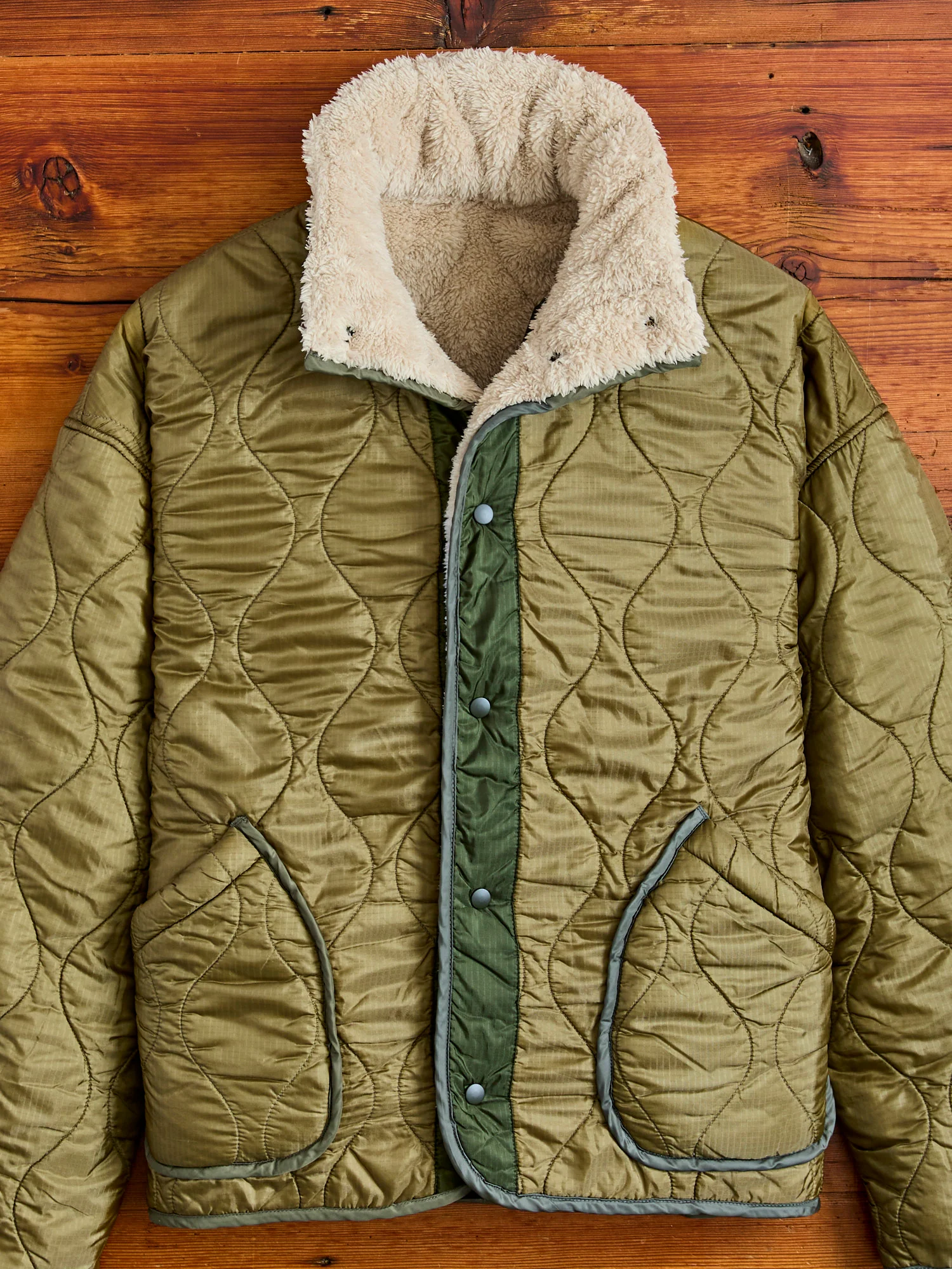Reversible Nylon Ripstop Boa Liner Jacket in Khaki - Image 4