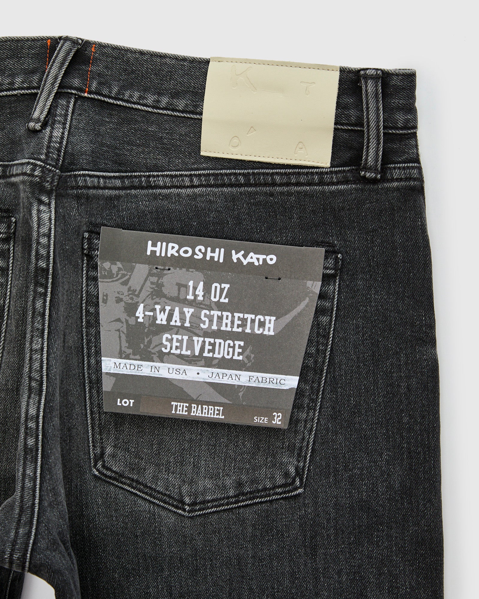 "Rick" 14oz Washed Black Stretch Selvedge Denim - Barrel Wide Straight - Image 4
