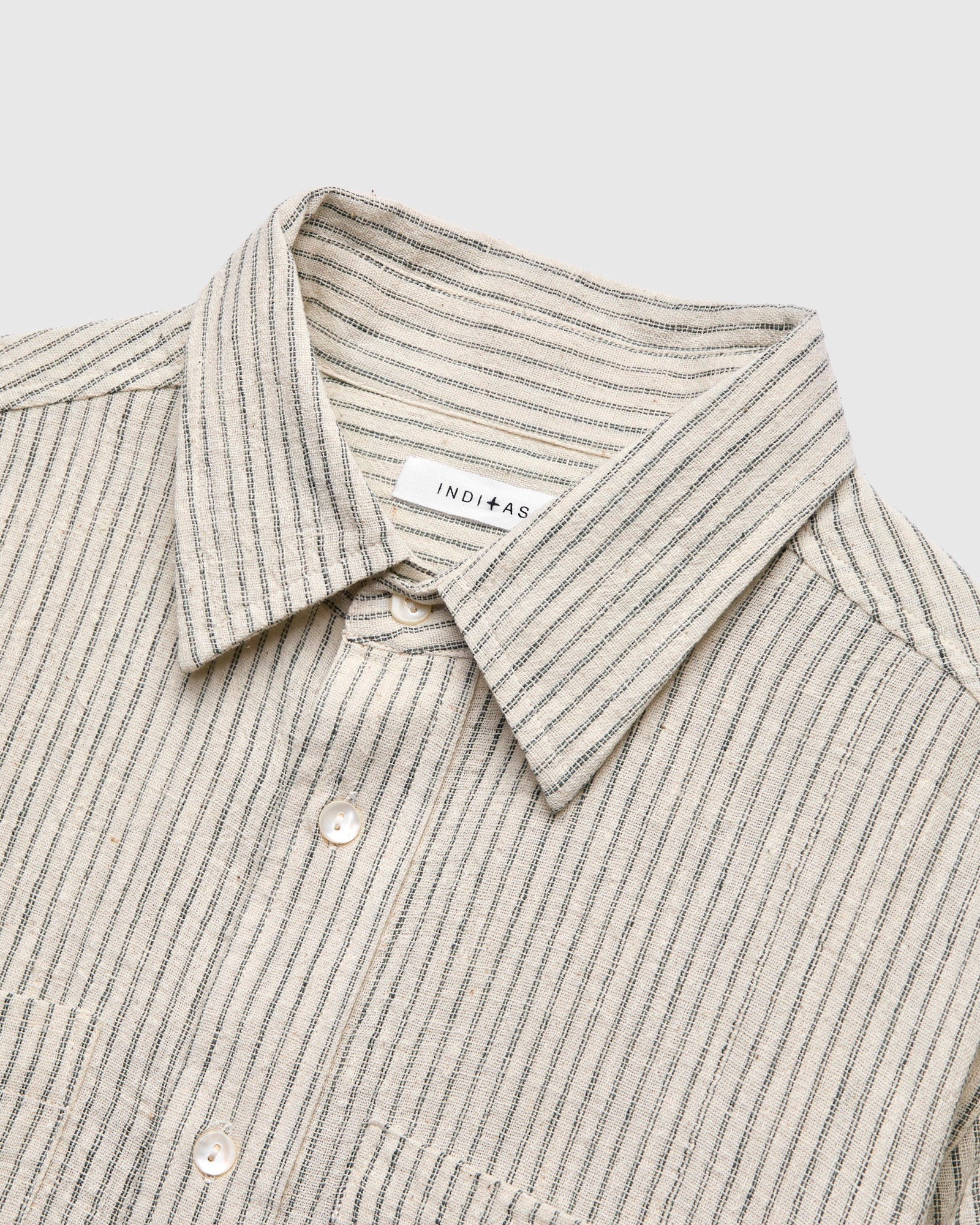 Rios Workshirt in Natural/Midnight Teal Ticking Stripe - Image 4