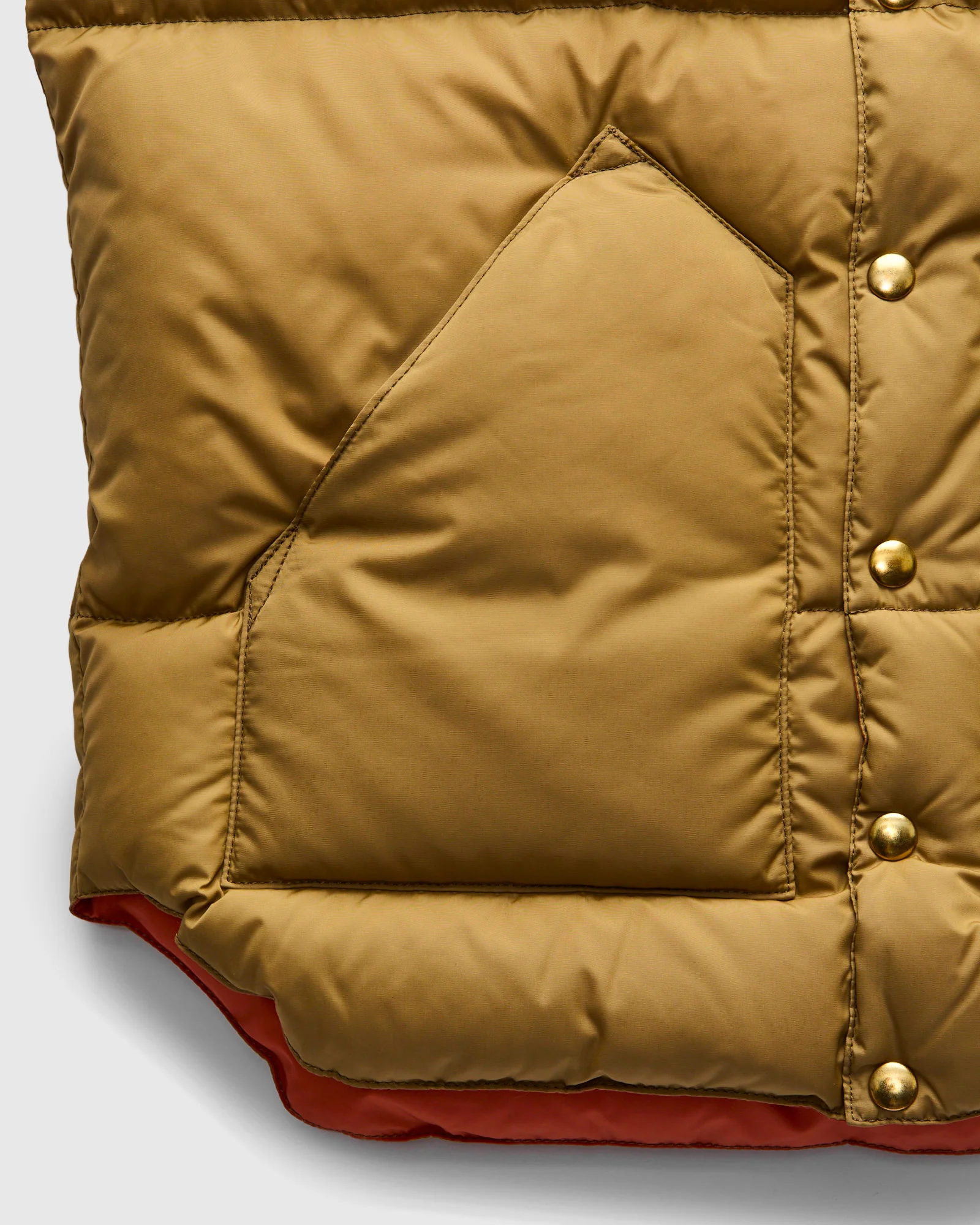 Rocky Mountain Featherbed x Warehouse Nylon Down Vest in Camel - Image 5