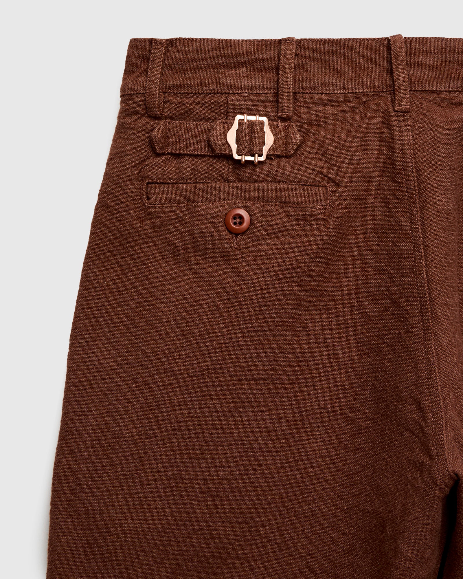 Rustic Plainweave Flat Front Chino in Chocolate Brown - Image 3