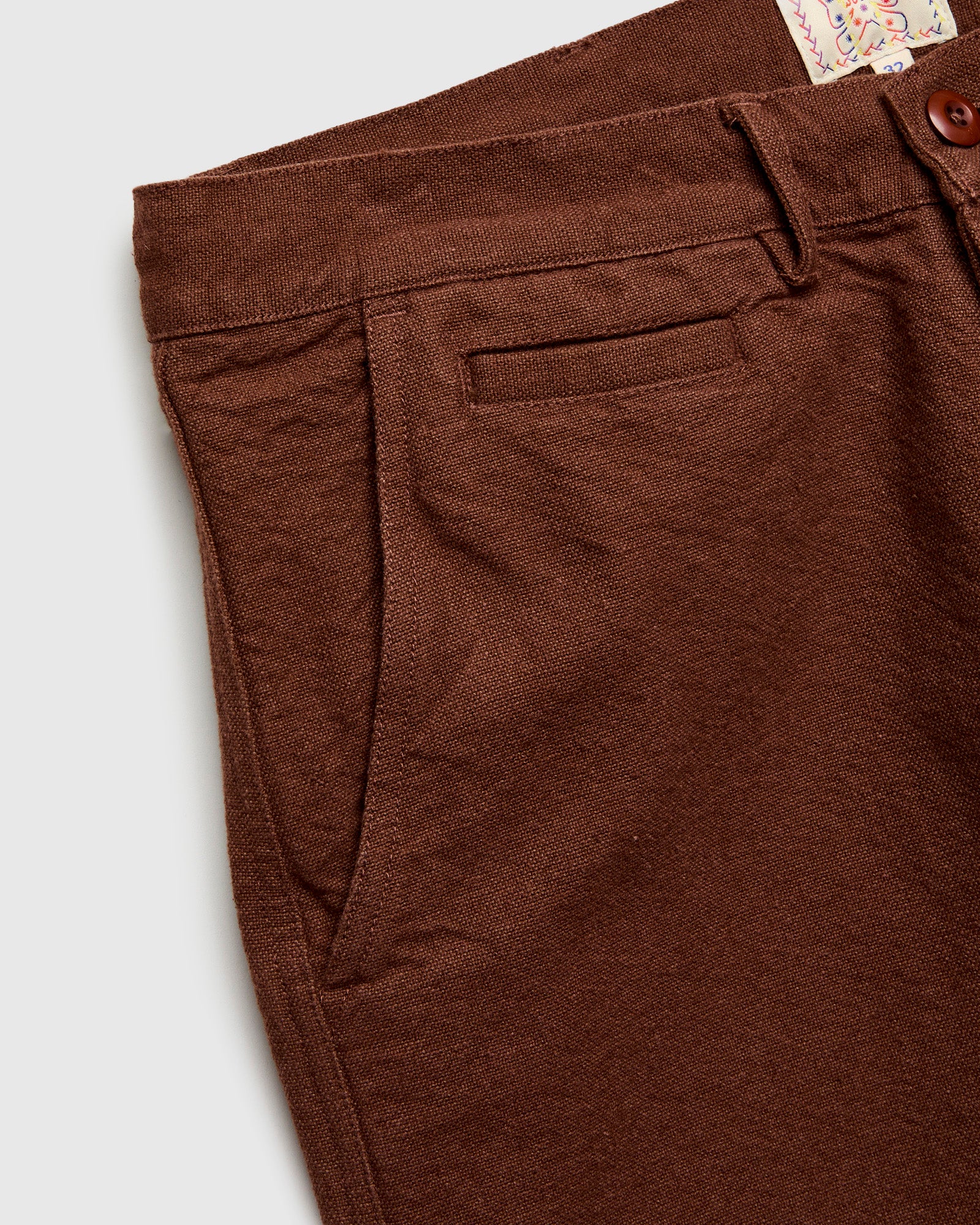 Rustic Plainweave Flat Front Chino in Chocolate Brown - Image 6