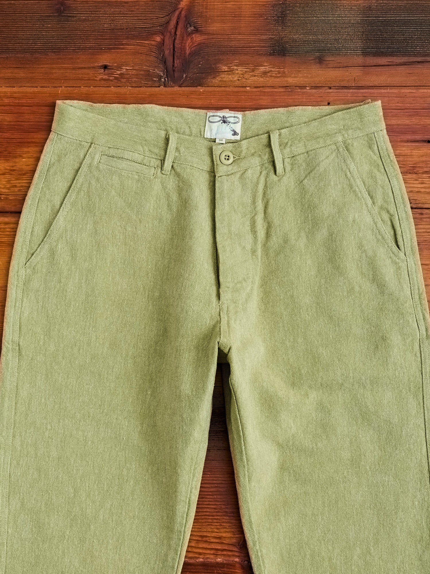 Rustic Plainweave Flat Front Chino in Olive - Image 3