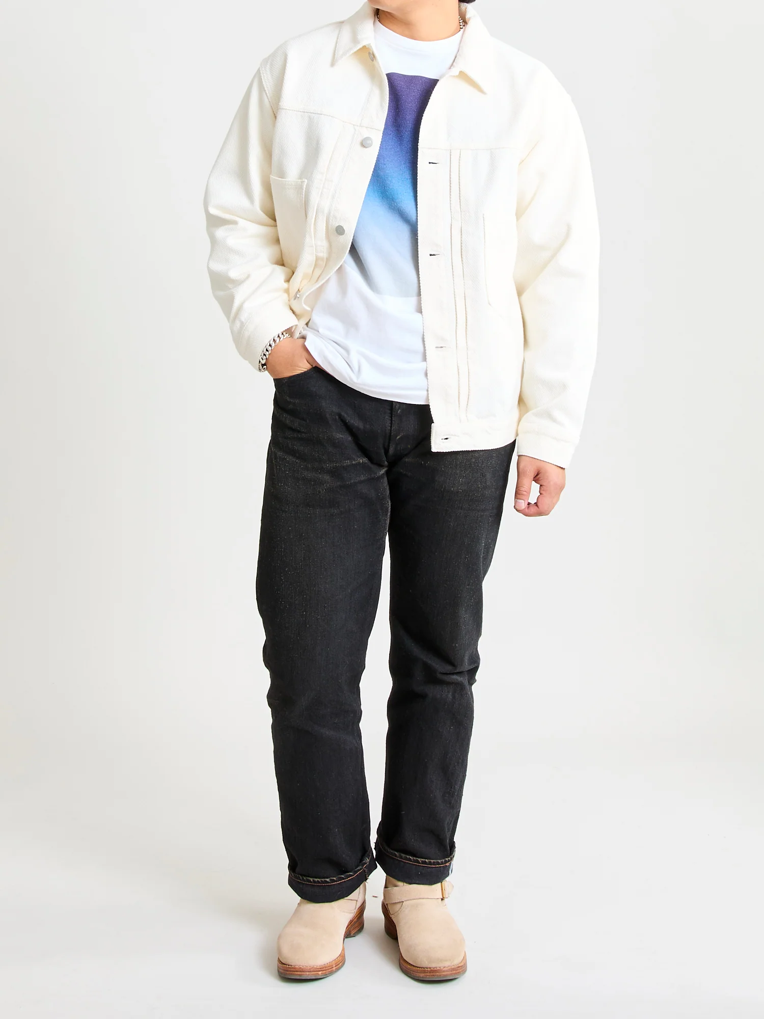 Sashiko Trucker Jacket in Natural - Image 11