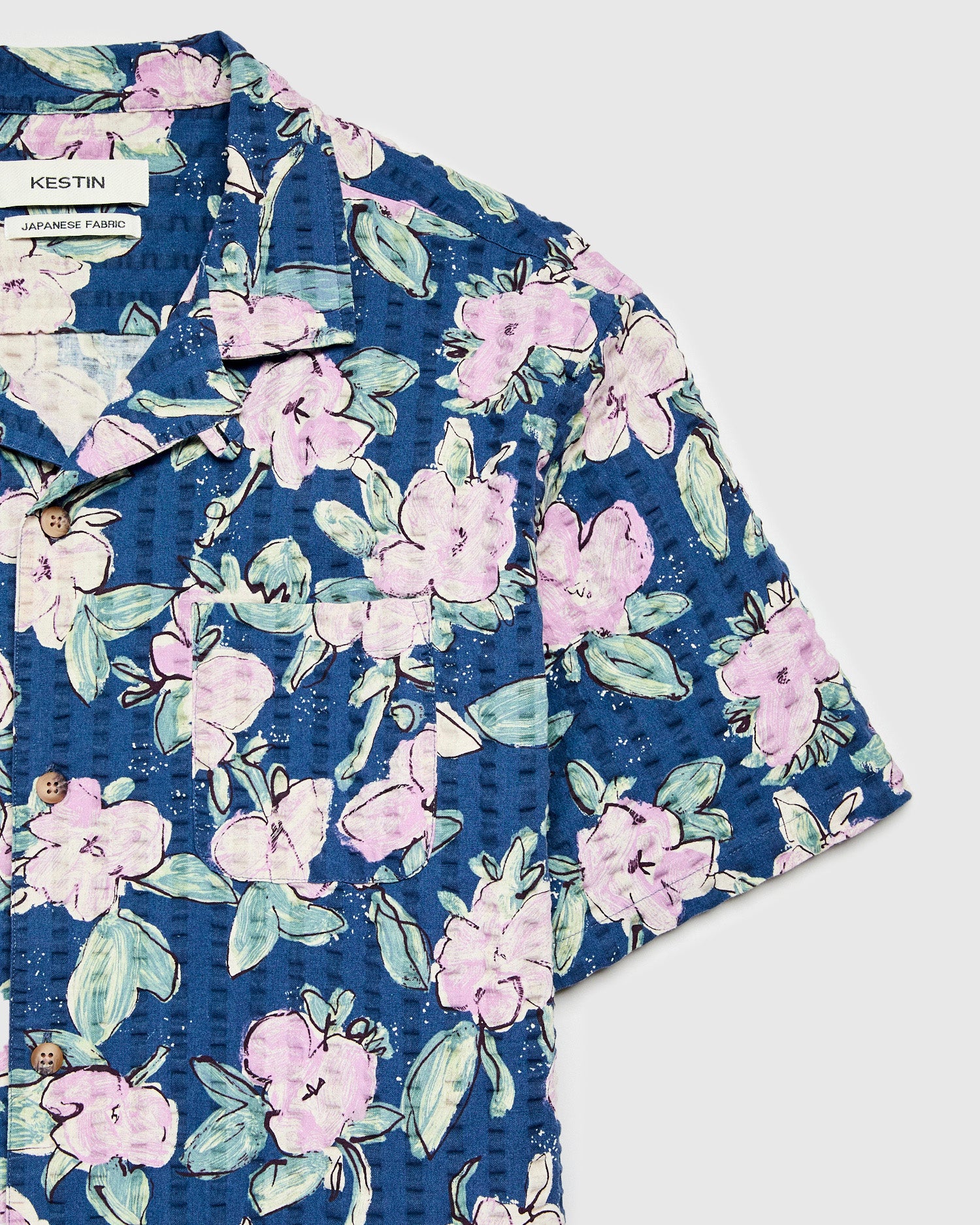Seersucker Crammond Shirt in Blue Lilac Floral Print - Image 3
