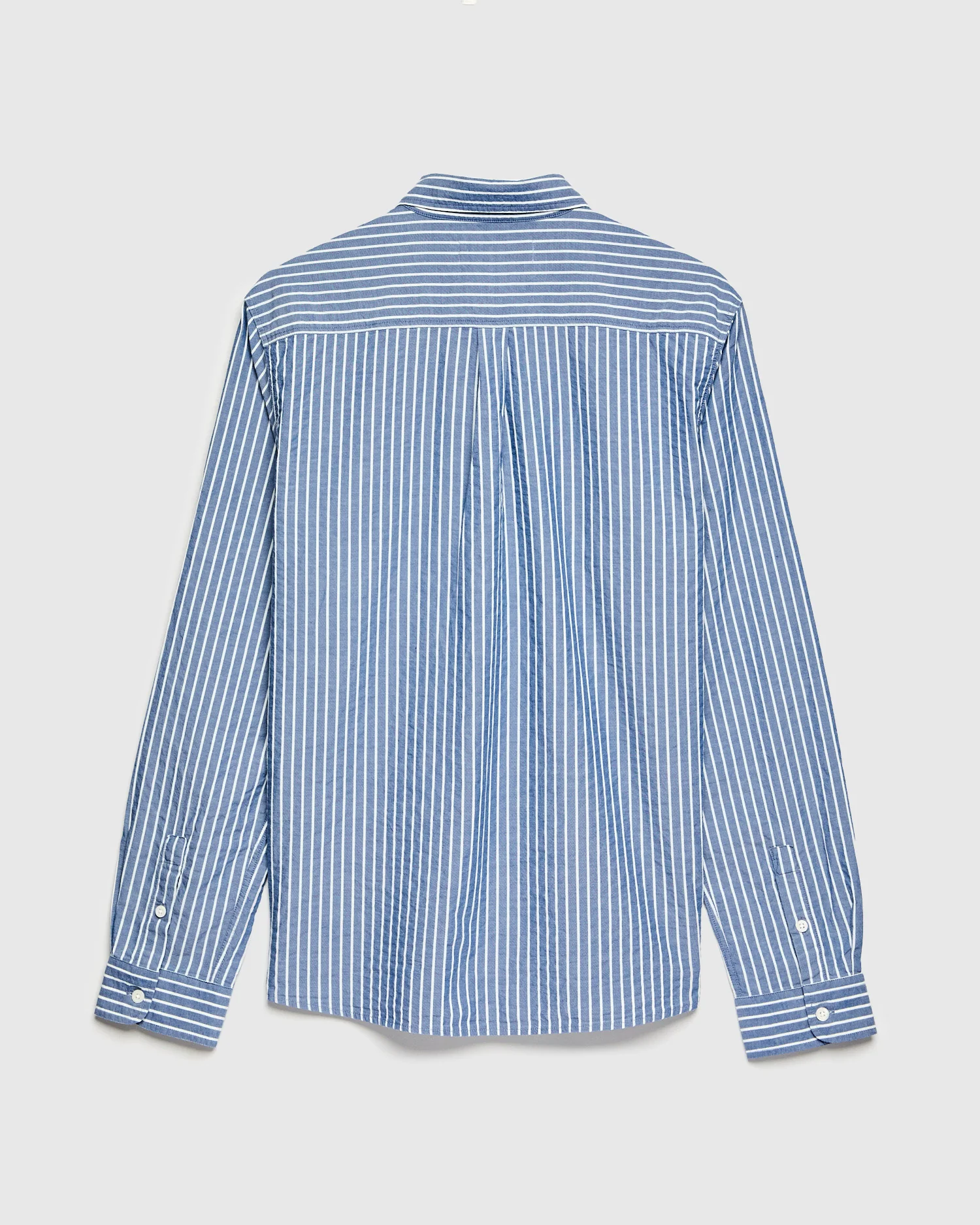 Seersucker Dirleton Shirt in White Blue Stripe - Image 2