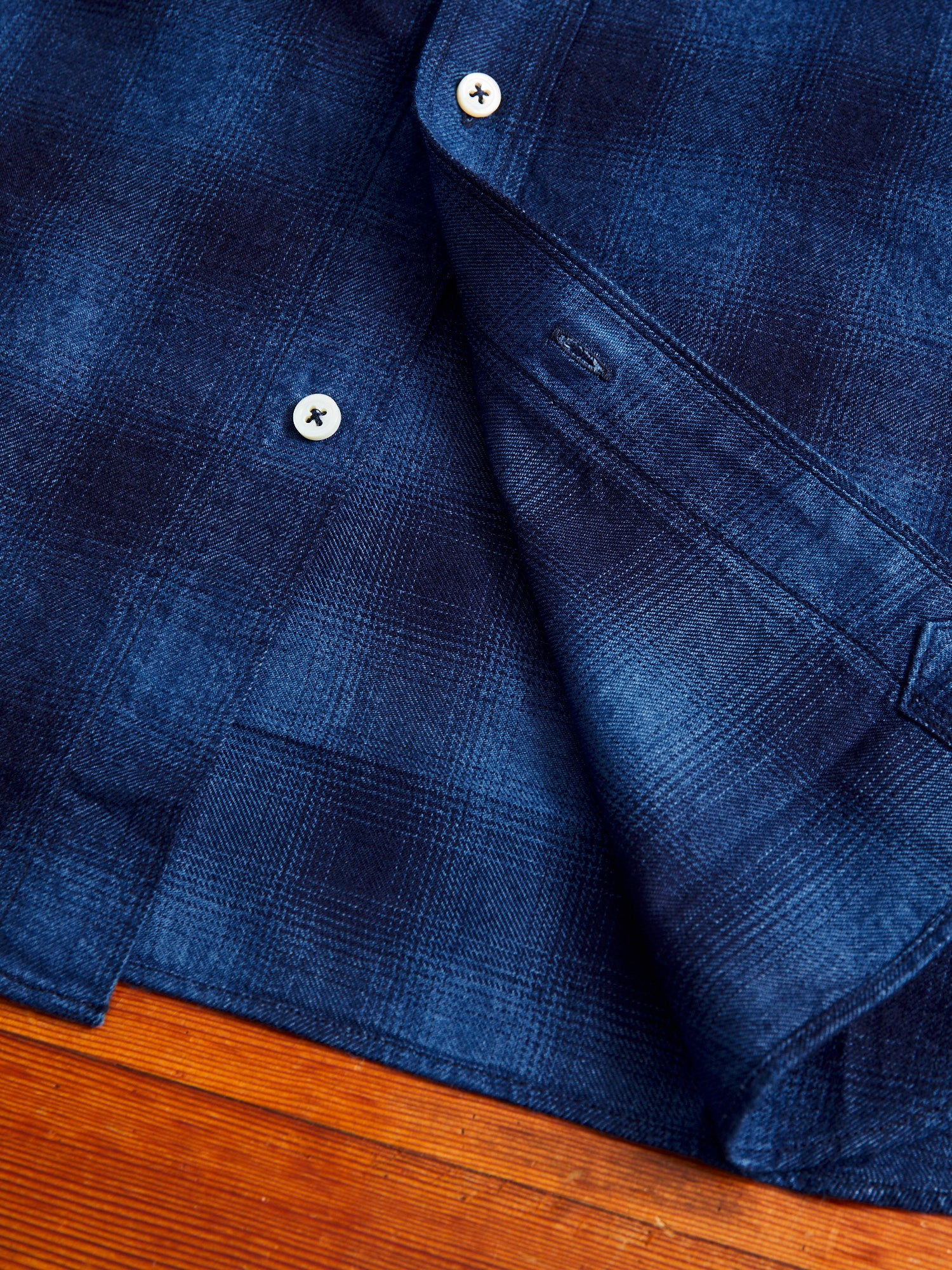 Indigo Check Flannel Shirt in Blue Ombre - Image 8