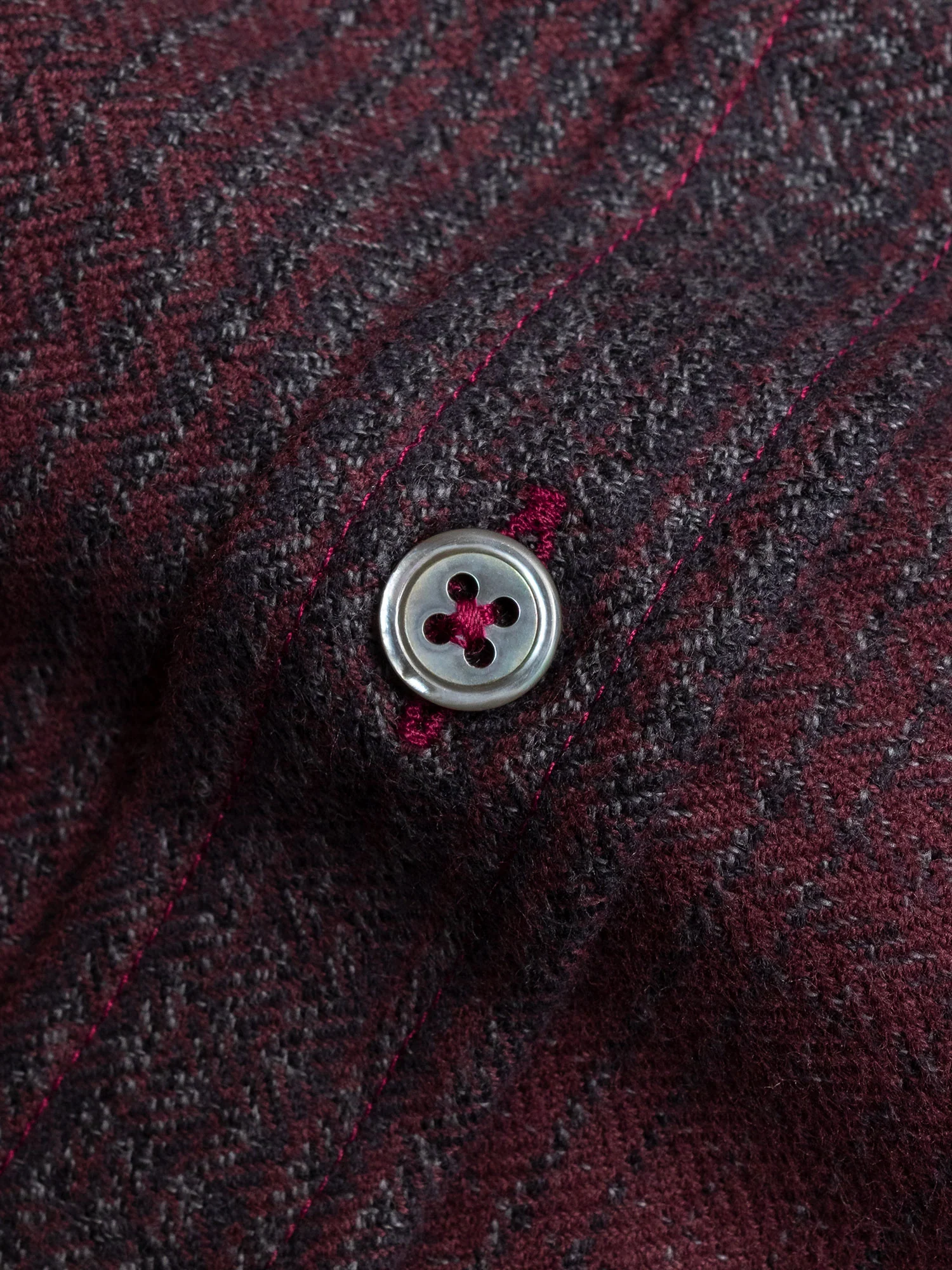 Shadow Plaid Flannel Button-Down Shirt in Maroon - Image 3