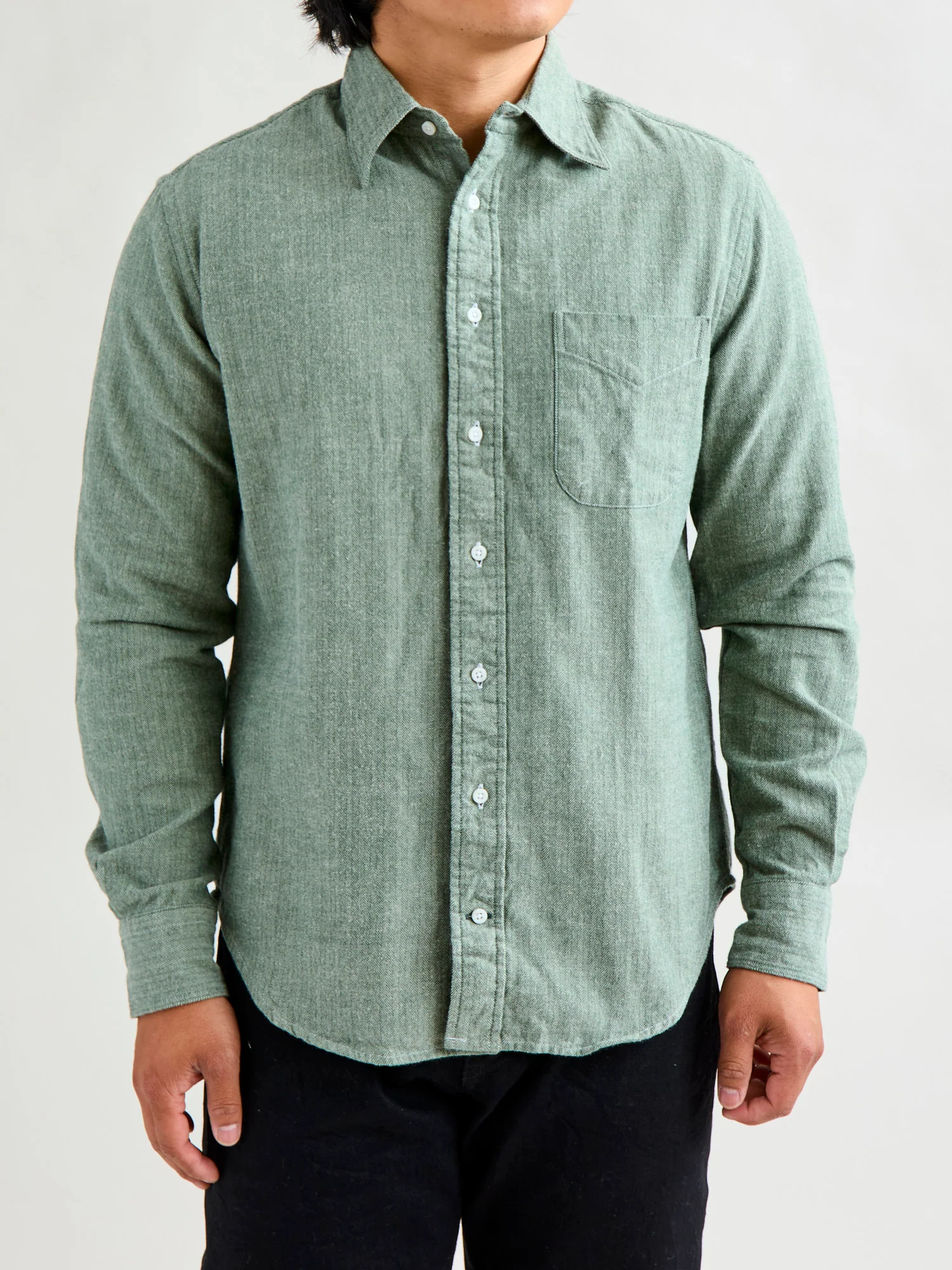 Shetland Herringbone Flannel in Basil - Image 2
