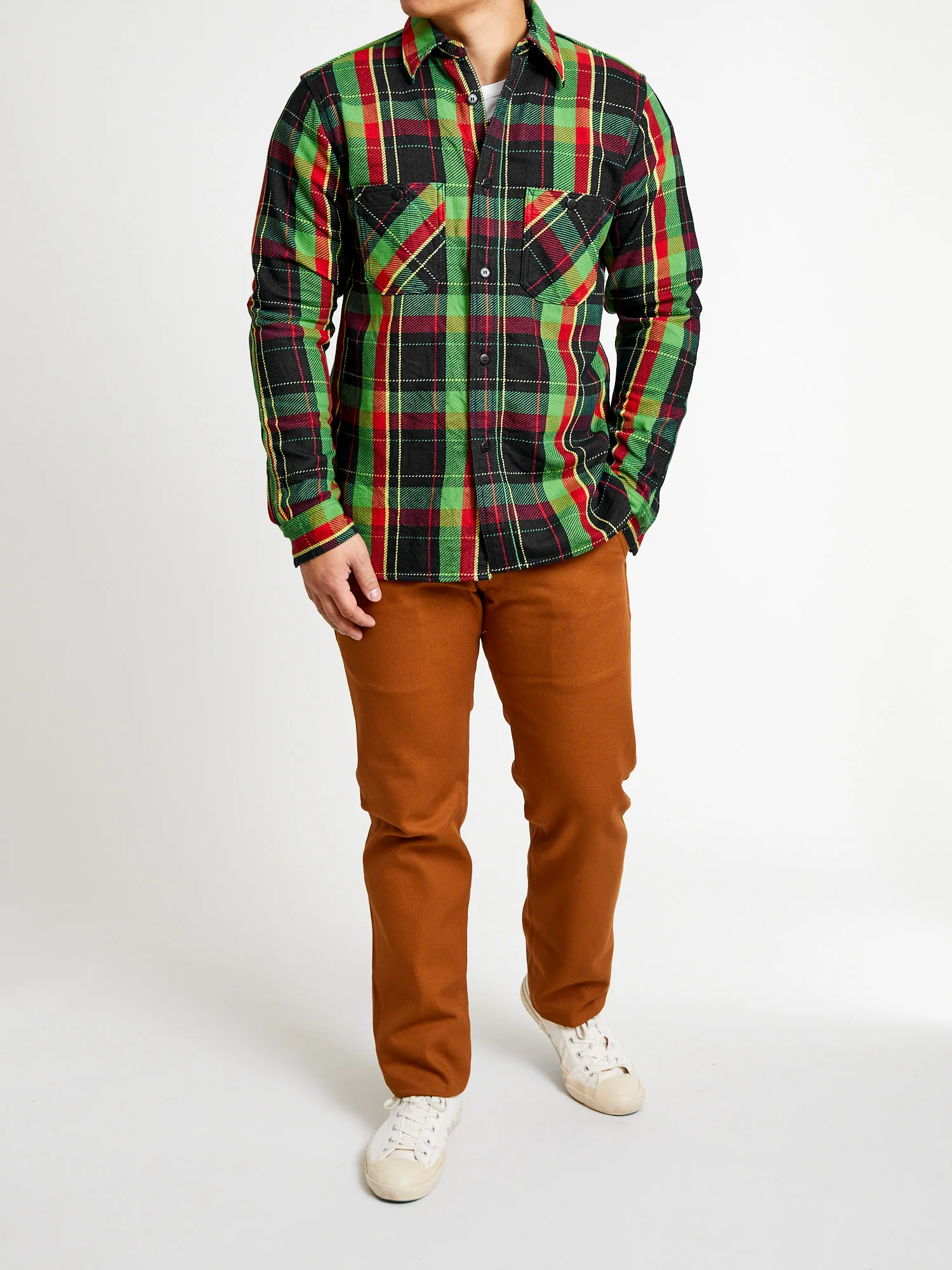 SIN23-01W Rope Dyed Flannel Shirt in Green - Image 12