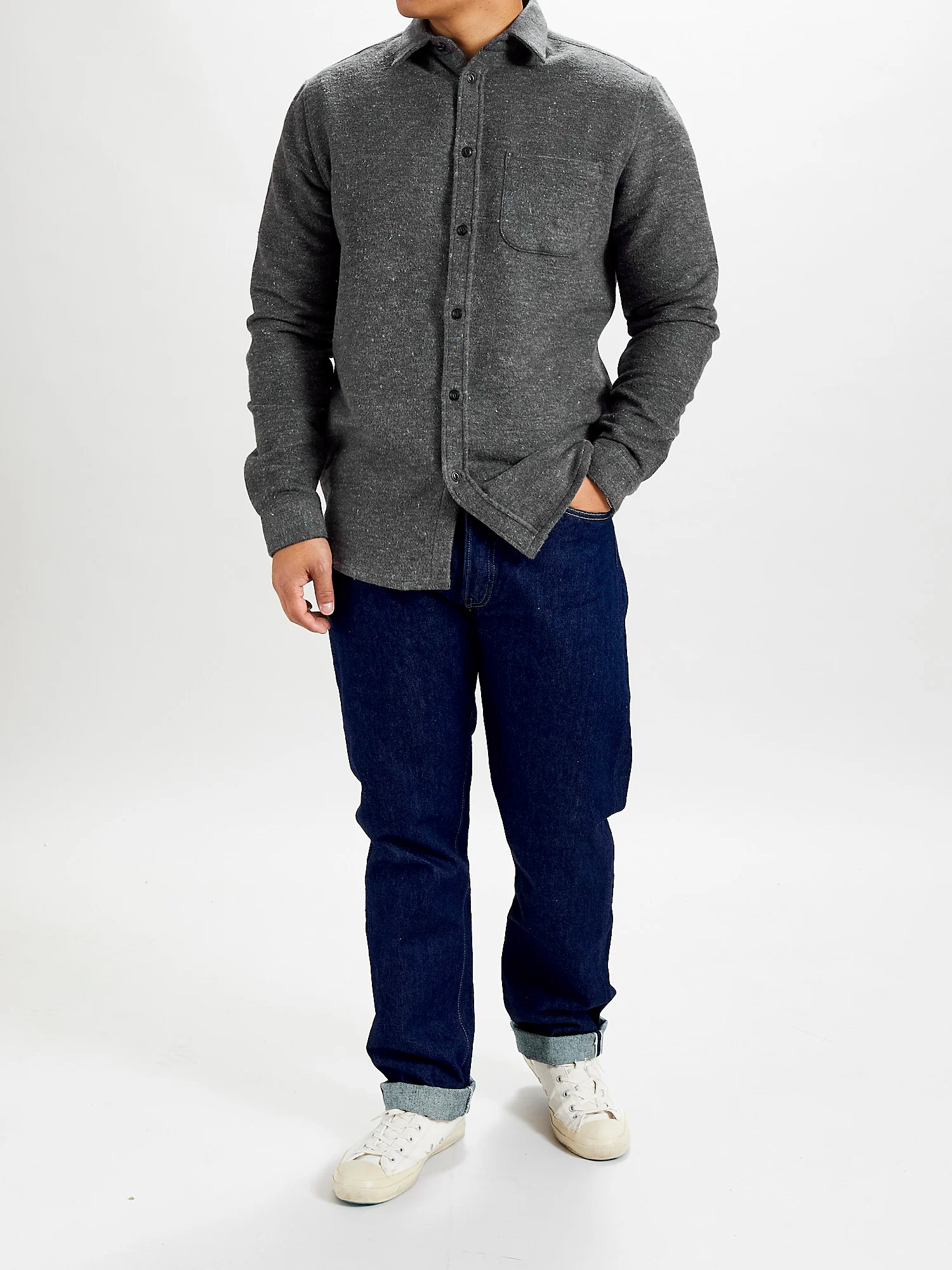 Soft Rude Button-Up Shirt in Grey Melange - Image 9