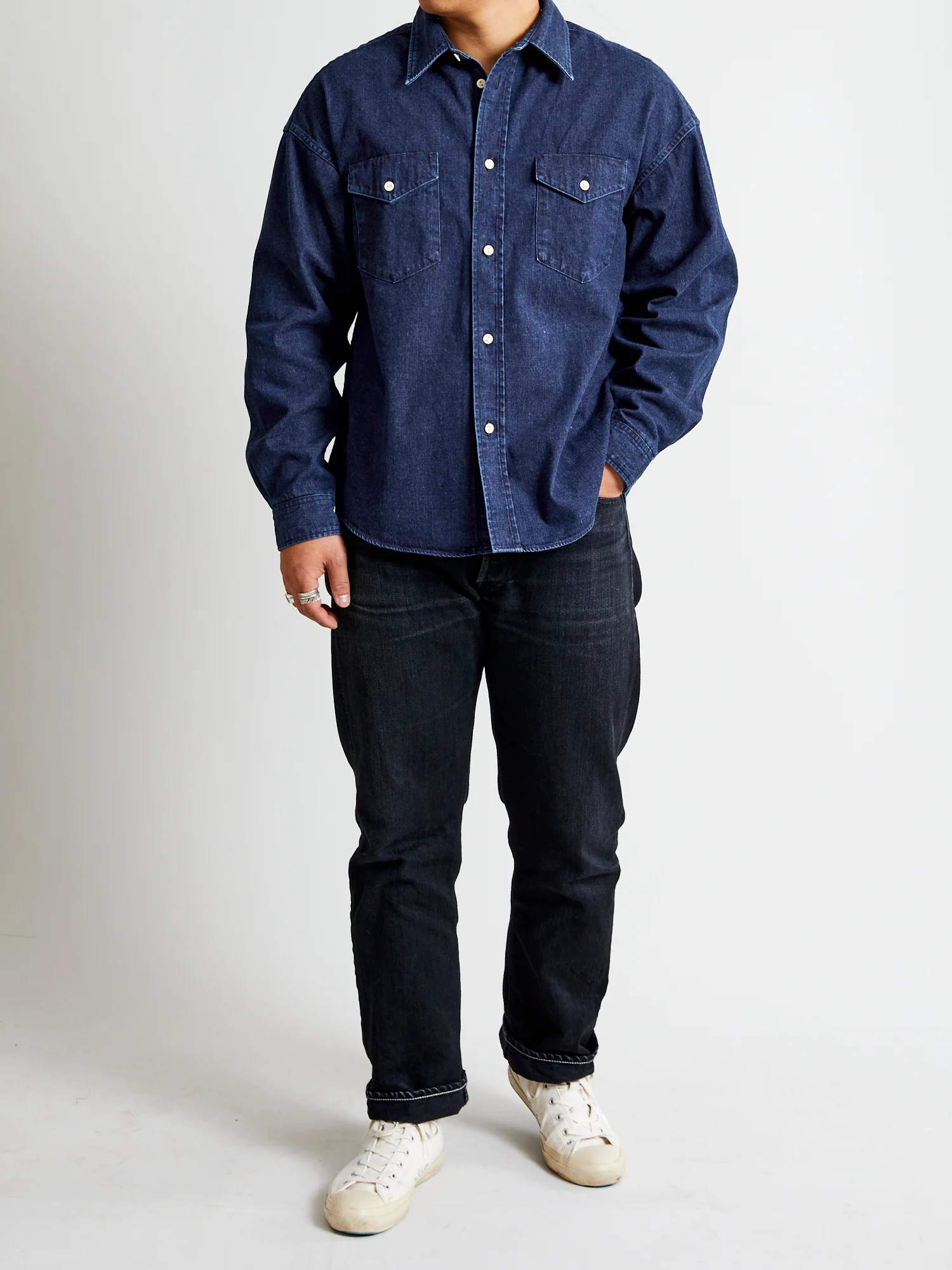 SS Pioneer Shirt One Wash in DMGD Indigo - Image 11
