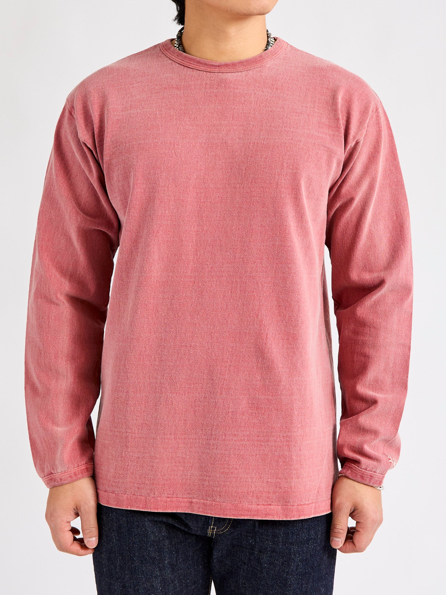 Stand Wheeler Long Sleeve Pigment-Dyed Tee in Red - Image 2