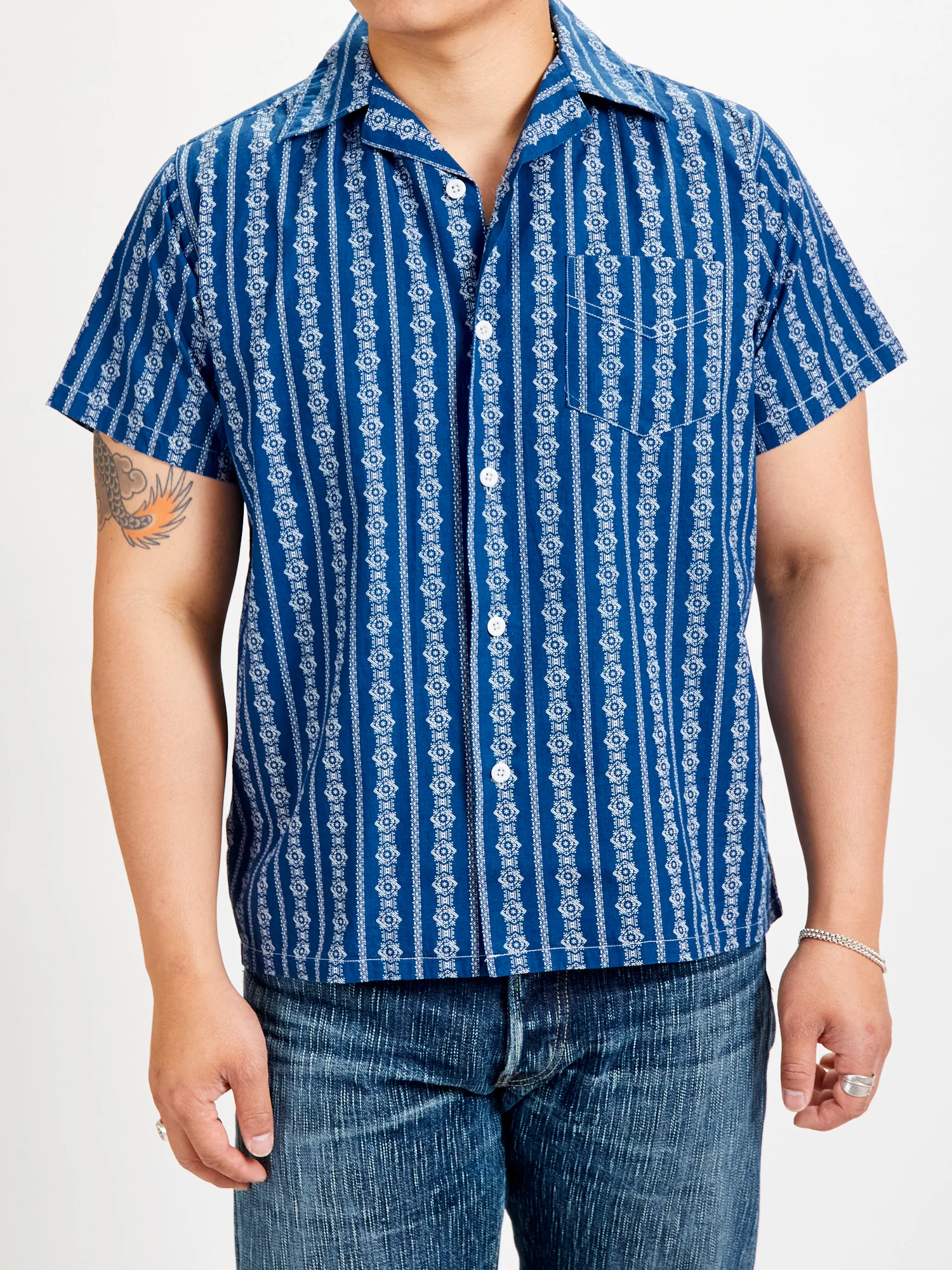 Stripe Print Hawaiian Shirt in Indigo - Image 2