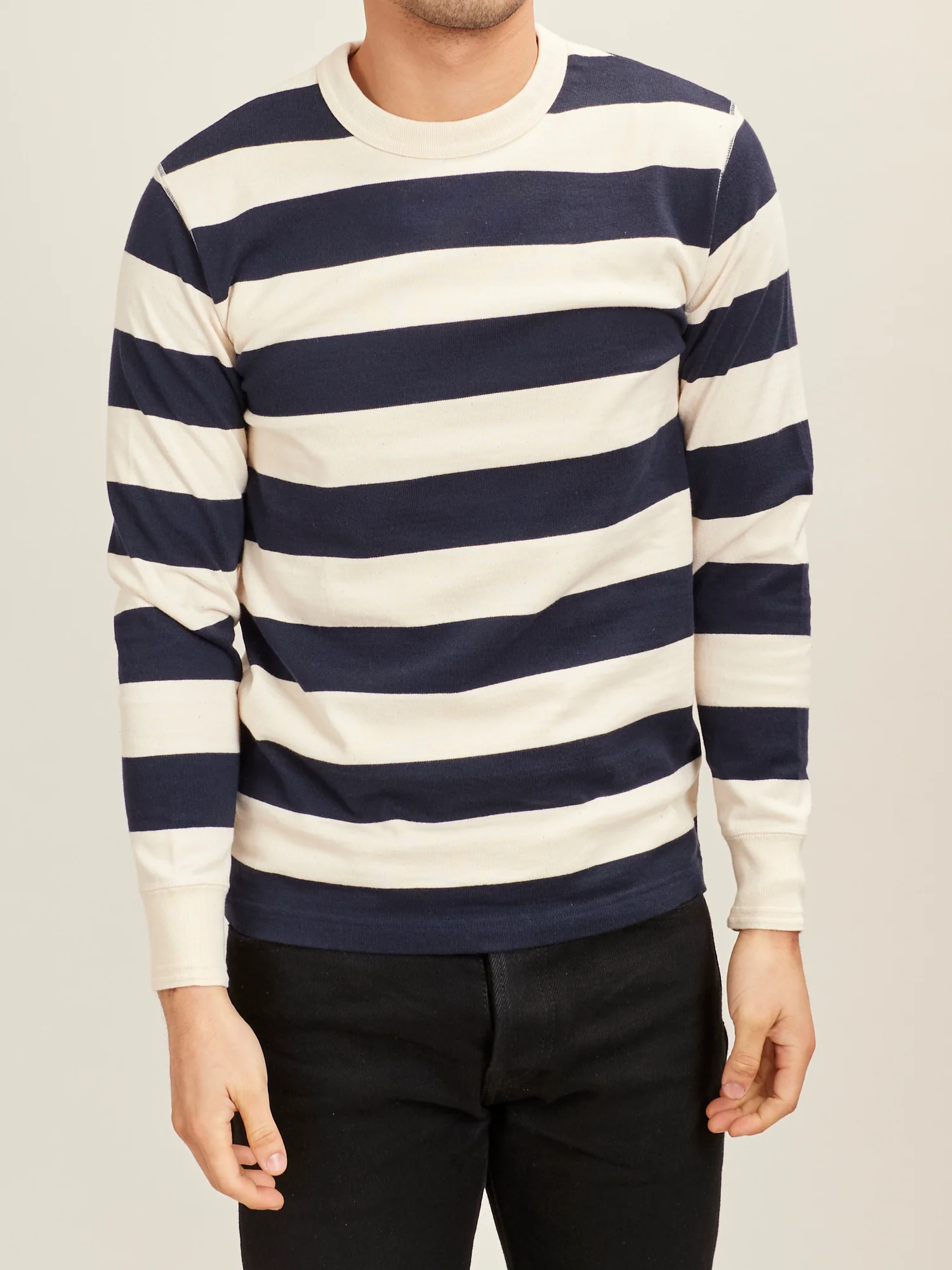 Striped Border Long Sleeve T-Shirt in Navy - Image 2