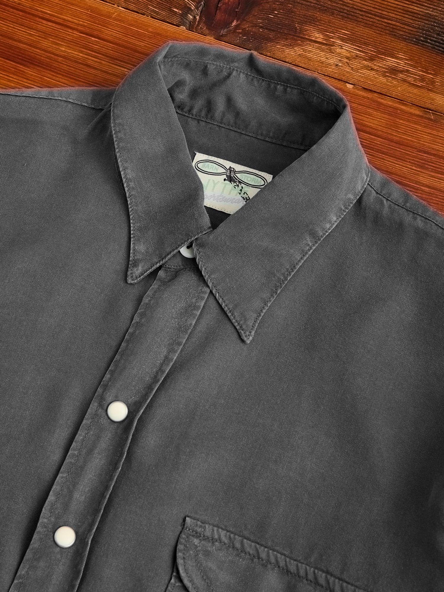 Tencel Gabardine Pearl Snap Shirt in Faded Black - Image 3