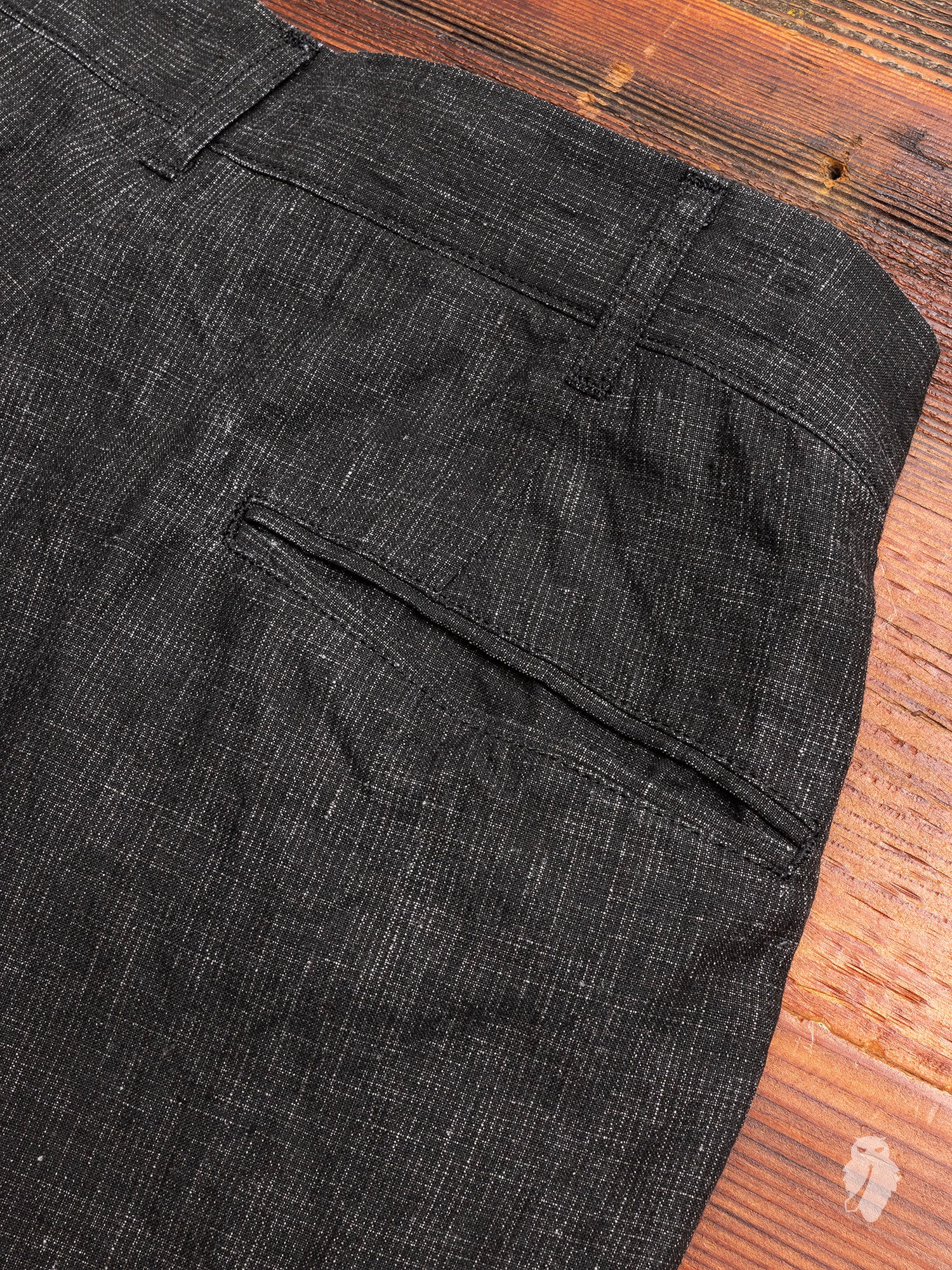 Two Tack Pegtop Pants in Black Linen - Image 9