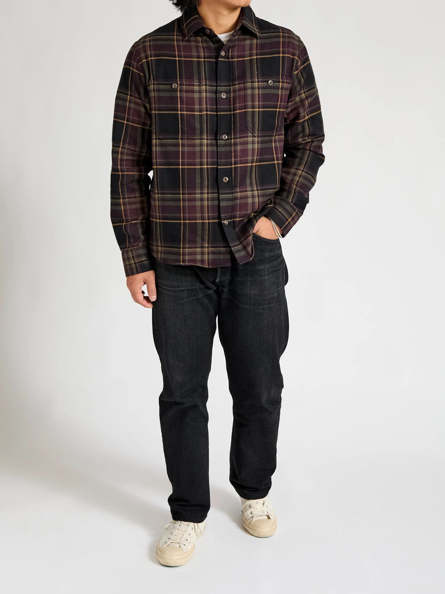 Utility Flannel in Black Olive Plaid - Image 8