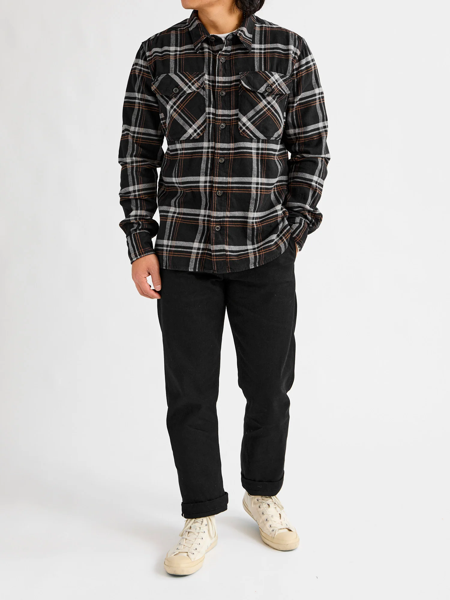 Utility Work Shirt in Black Plaid - Image 10