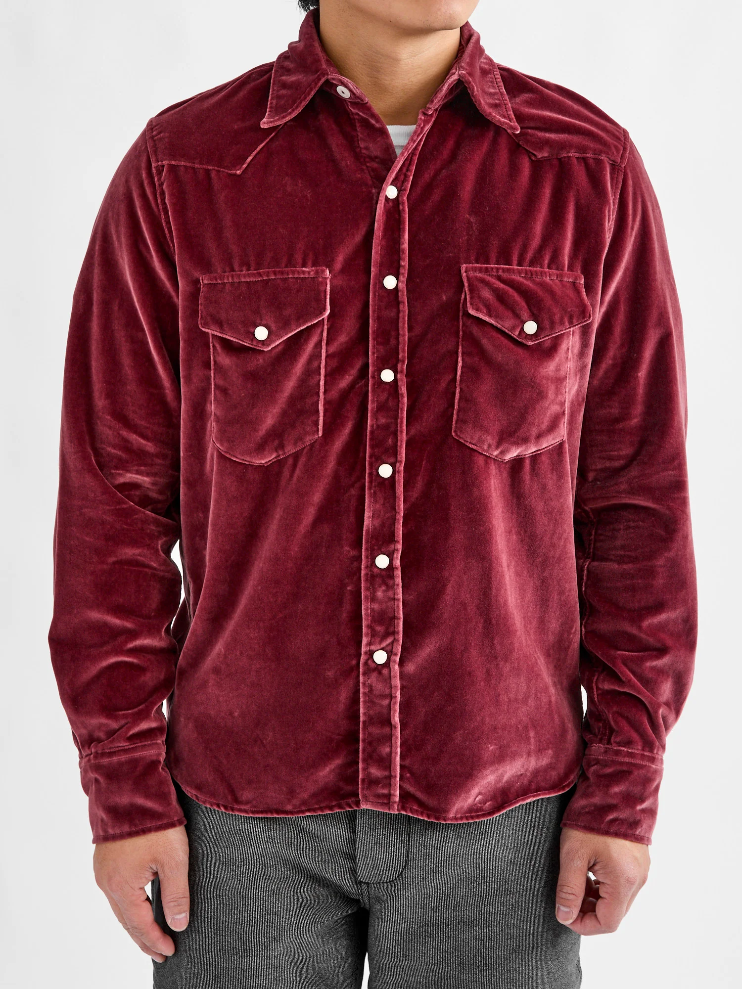 Velvet Western Pearl Snap Shirt in Plum - Image 2