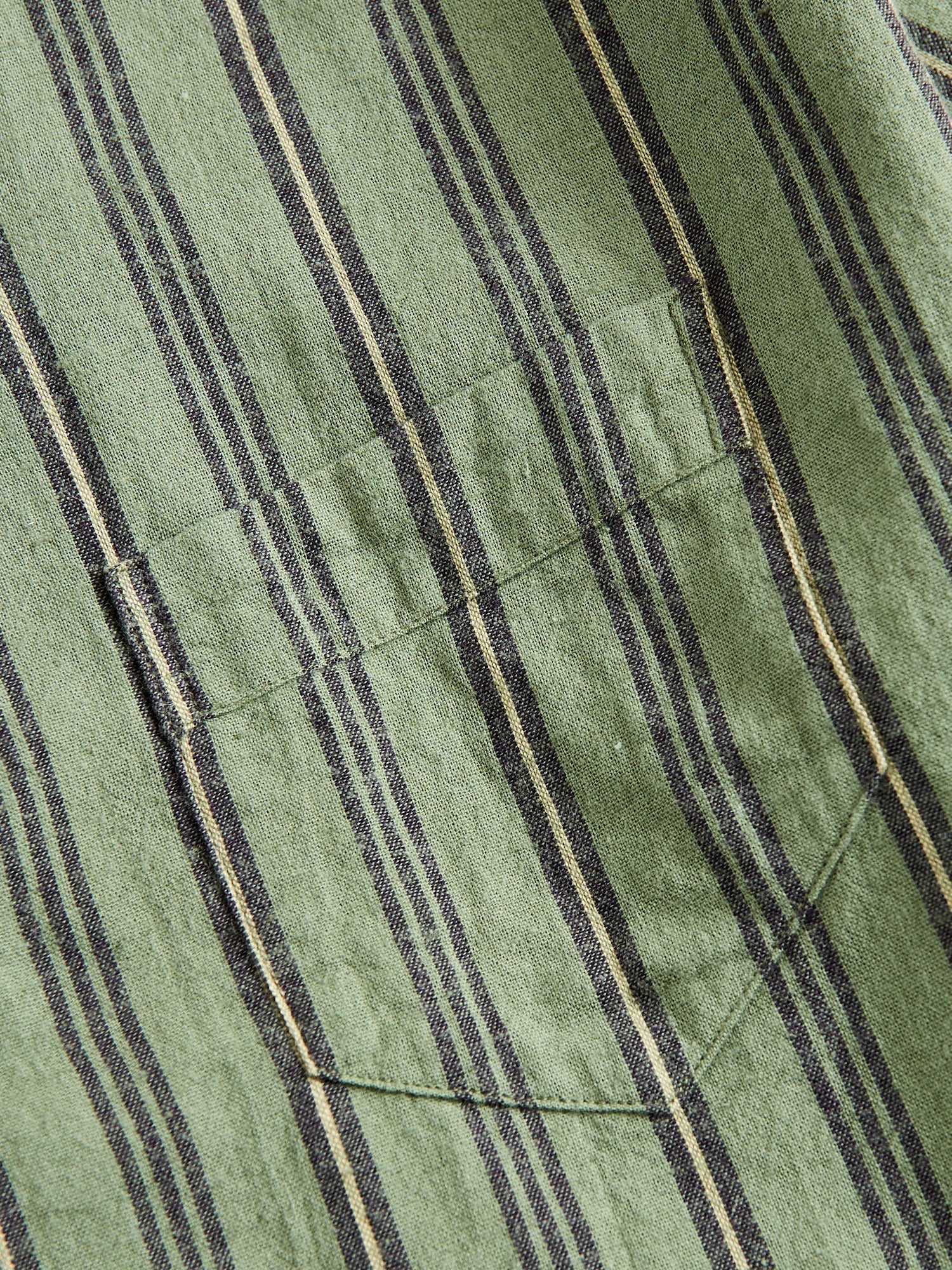 Linen Short Sleeve Shirt in Striped Olive - Image 4