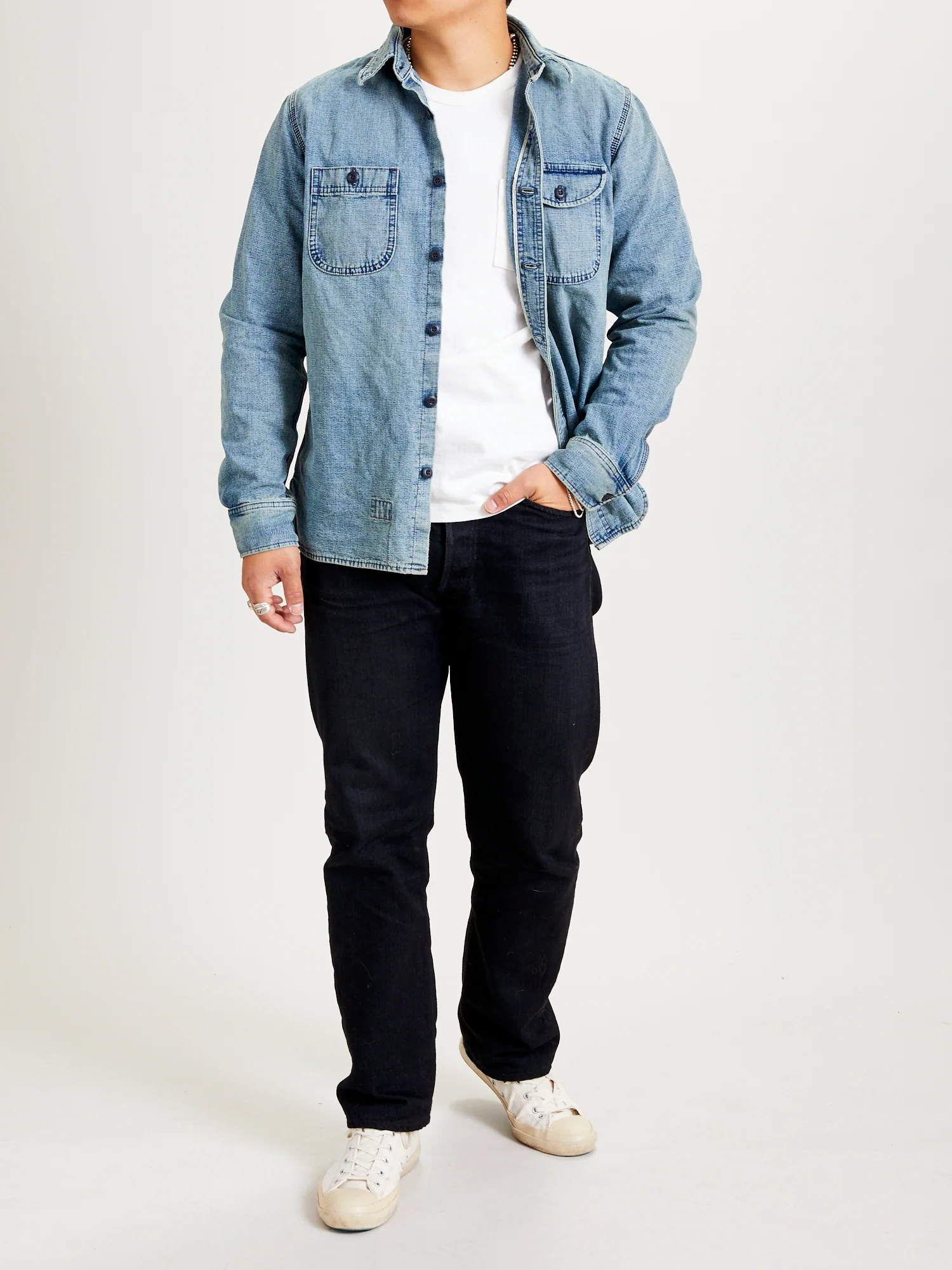 "Washed Out ISC" Work Shirt in Indigo - Image 10
