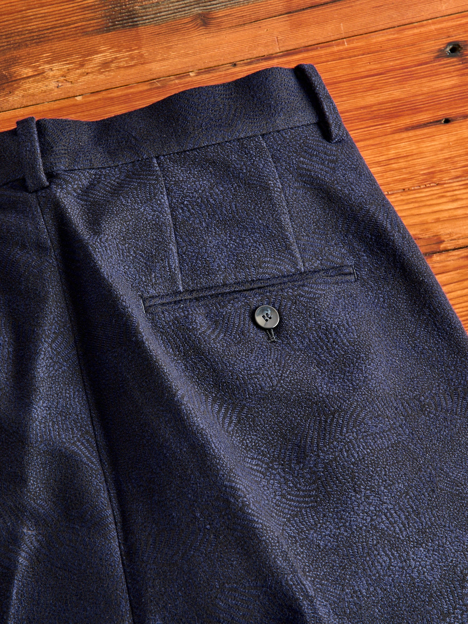 Wind Flow Jacquard Tucked Trousers in Dark Navy - Image 4