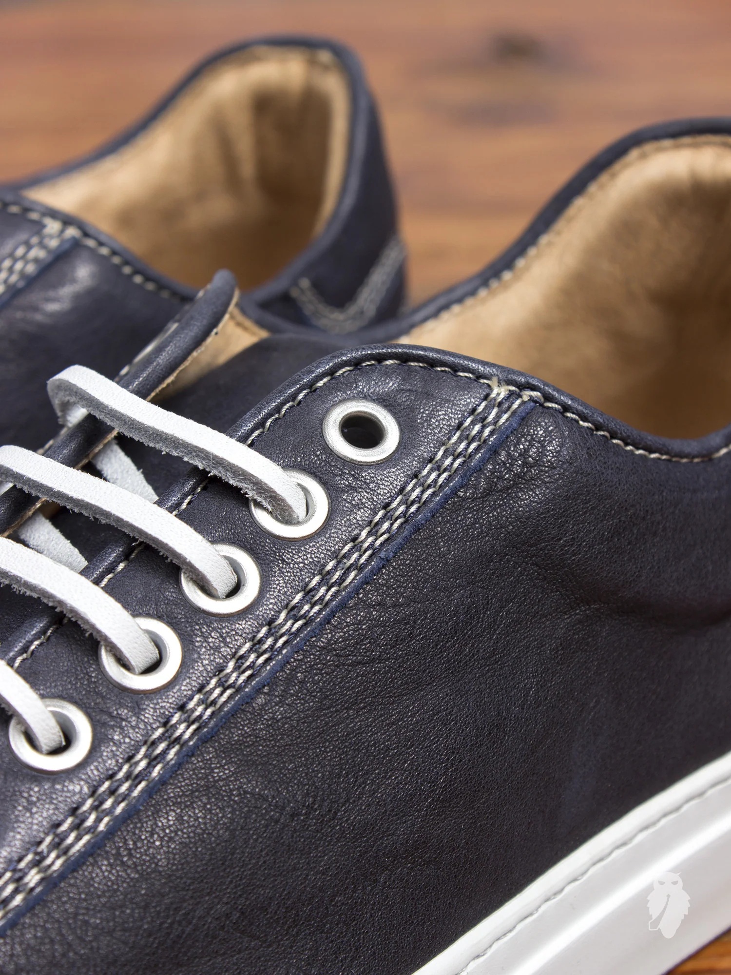 Leather Low-Top Sneaker in Navy - Image 3