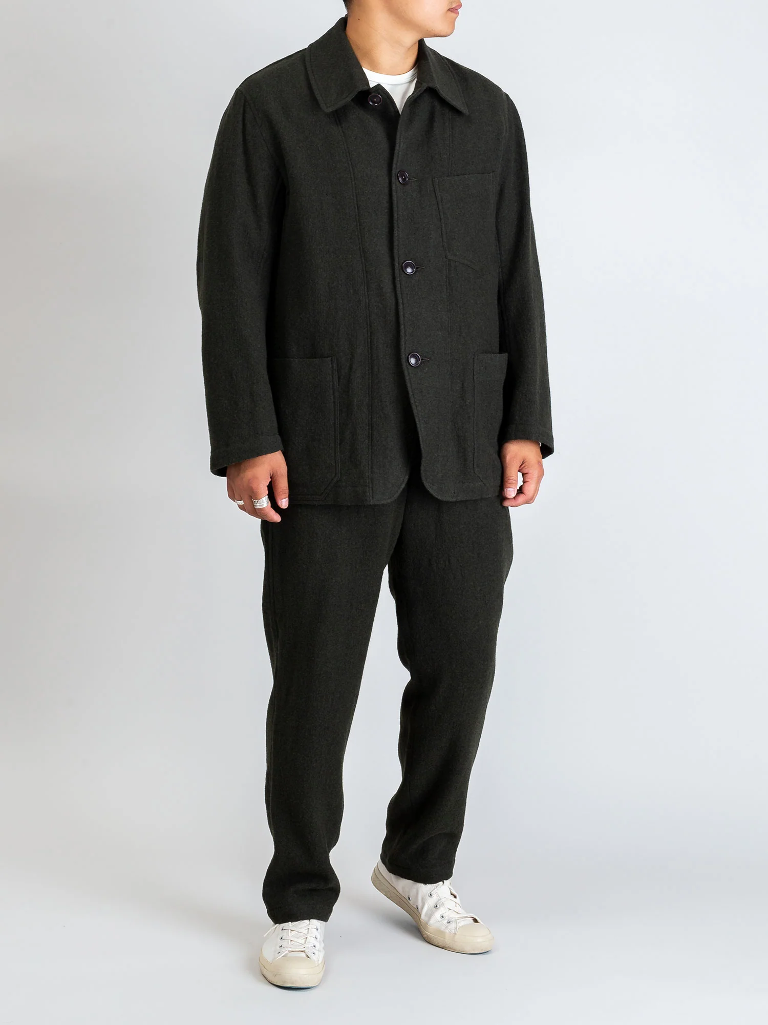Wool Coverall Jacket in Olive - Image 9