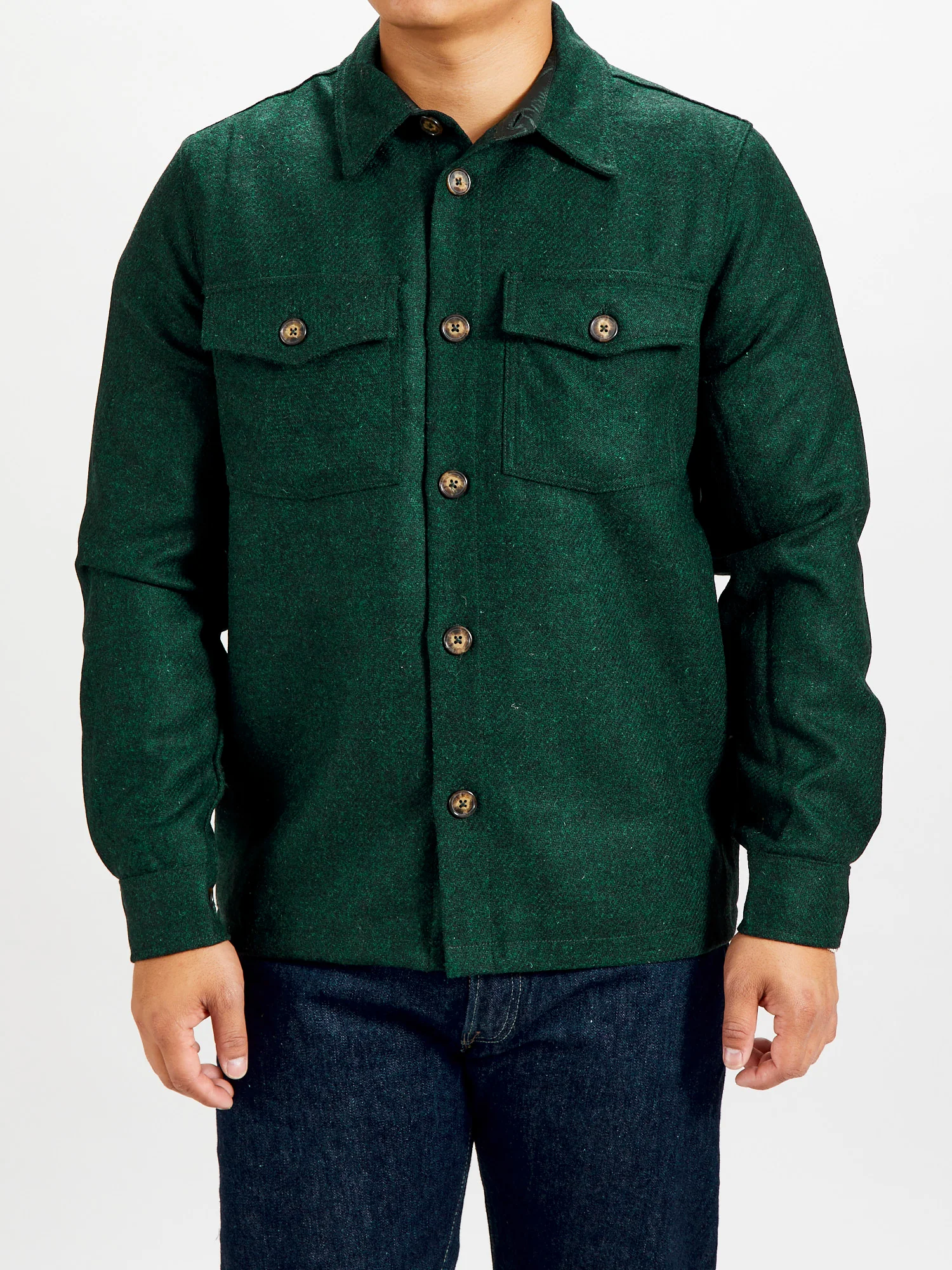 Wool Field Overshirt in Green - Image 2