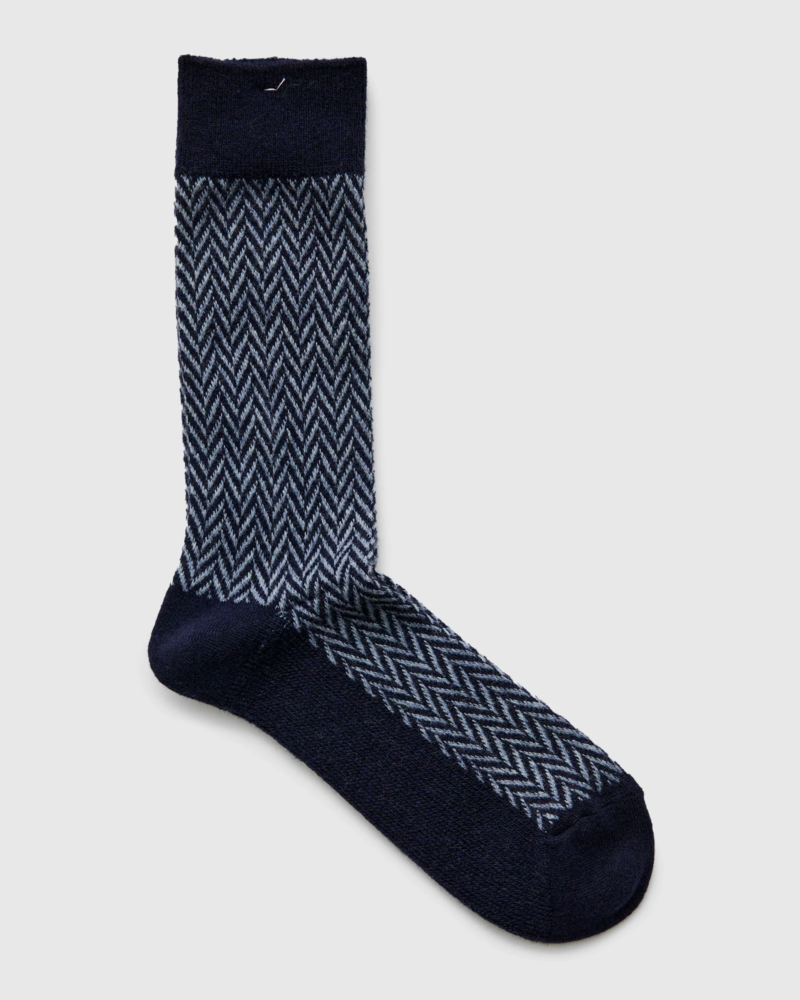 Wool Herringbone Crew Sock in Navy - Image 2