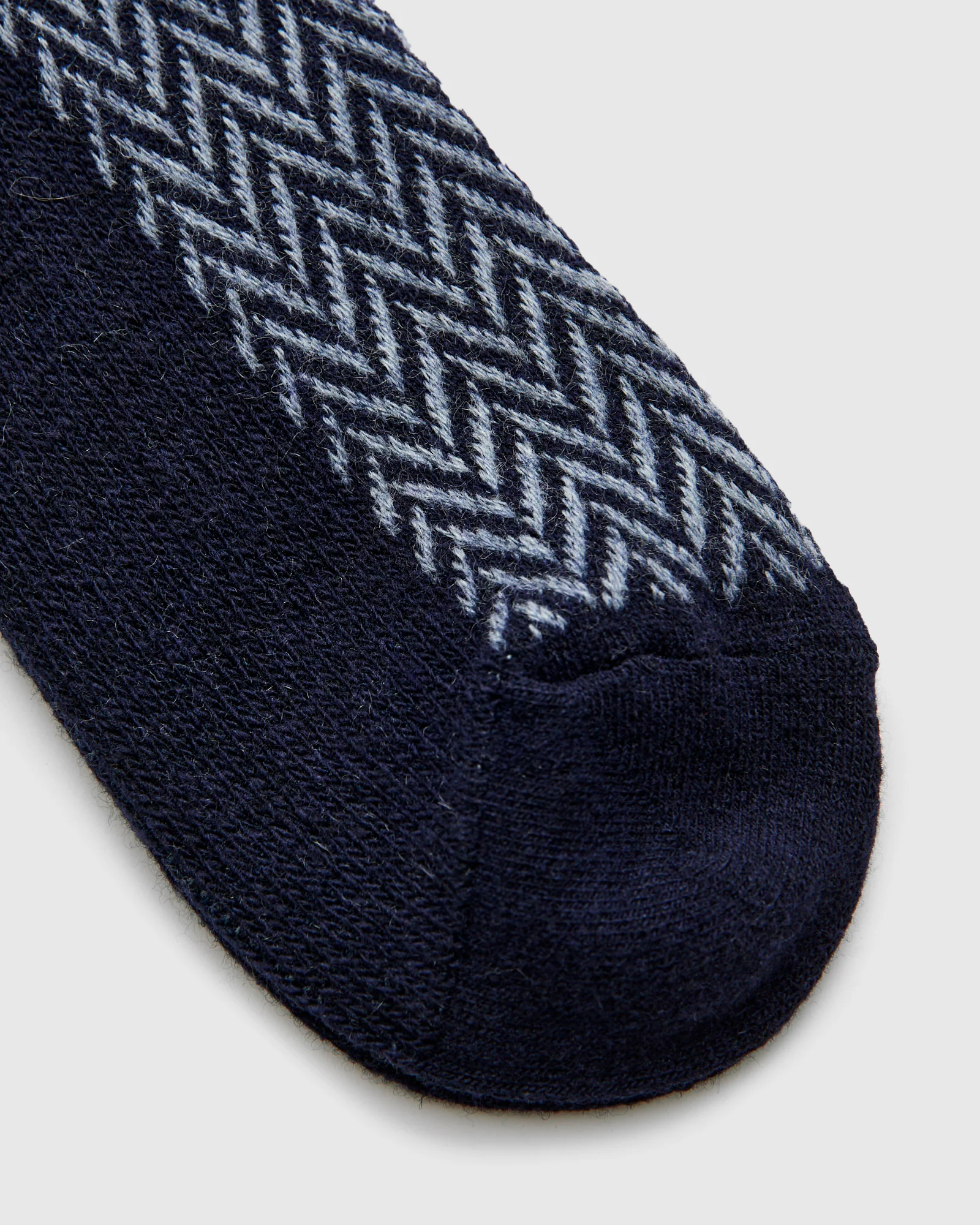 Wool Herringbone Crew Sock in Navy - Image 3